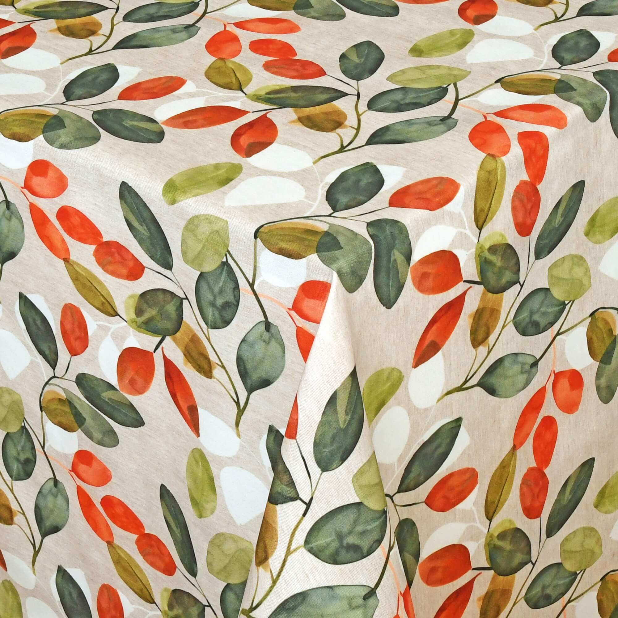 Moderno® Abwaschbare Tischdecke mit Fleckschutz – Herbstliches Blättermotiv in Grün, Orange & Naturtönen Moderno® Abwaschbare Tischdecke mit Fleckschutz – Herbstliches Blättermotiv in Grün, Orange & Naturtönen