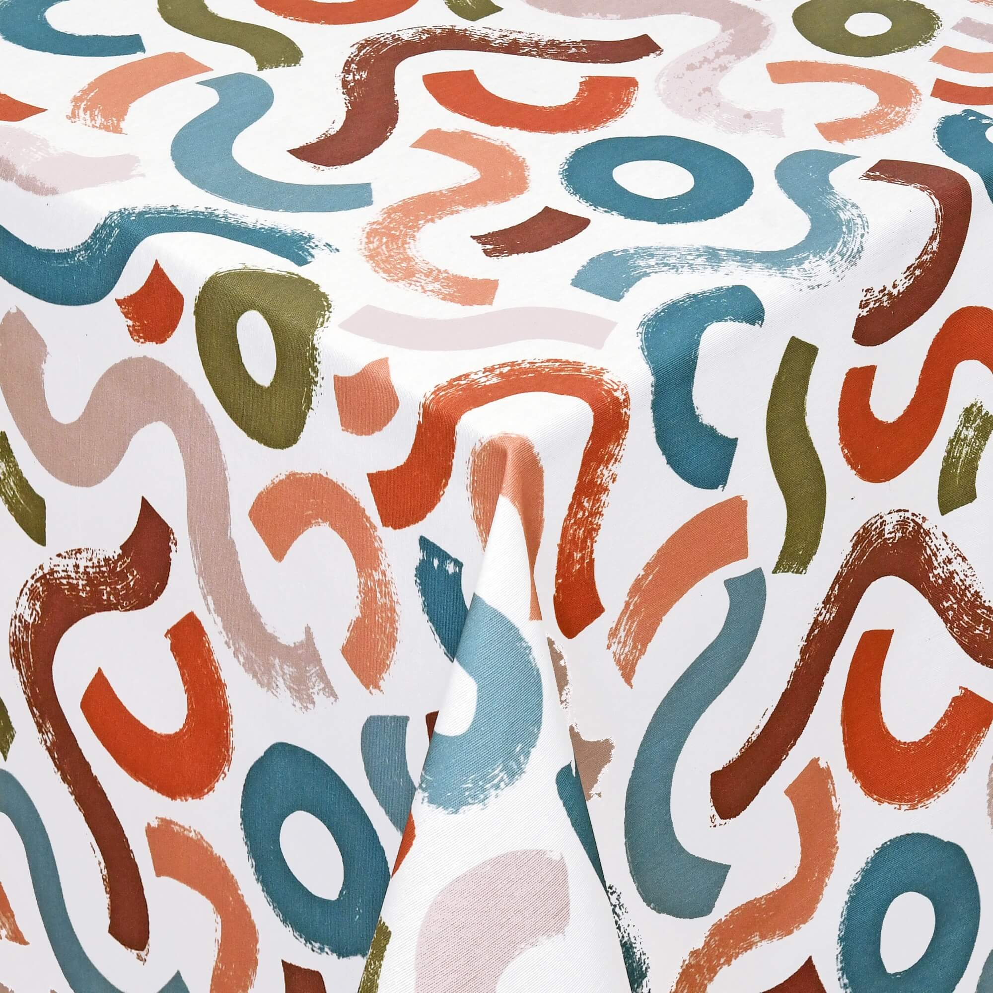 Moderno® Abwaschbare Tischdecke mit Fleckschutz - Leinenoptik, Kreismuster in Olive, Ocker-Blau