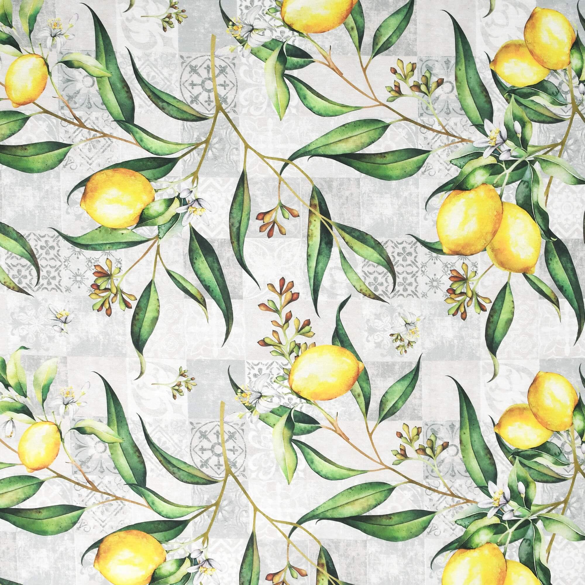 Moderno® Abwaschbare Tischdecke mit Fleckschutz - Leinenoptik, Zitronenzweige in Grün & Gelb