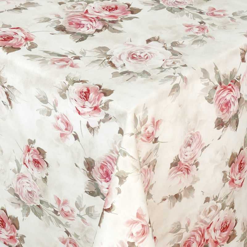 Tischdecken Novara mit Rosen Motiv und Fleckschutz in Beige Tischdecken Novara mit Rosen Motiv und Fleckschutz in Beige