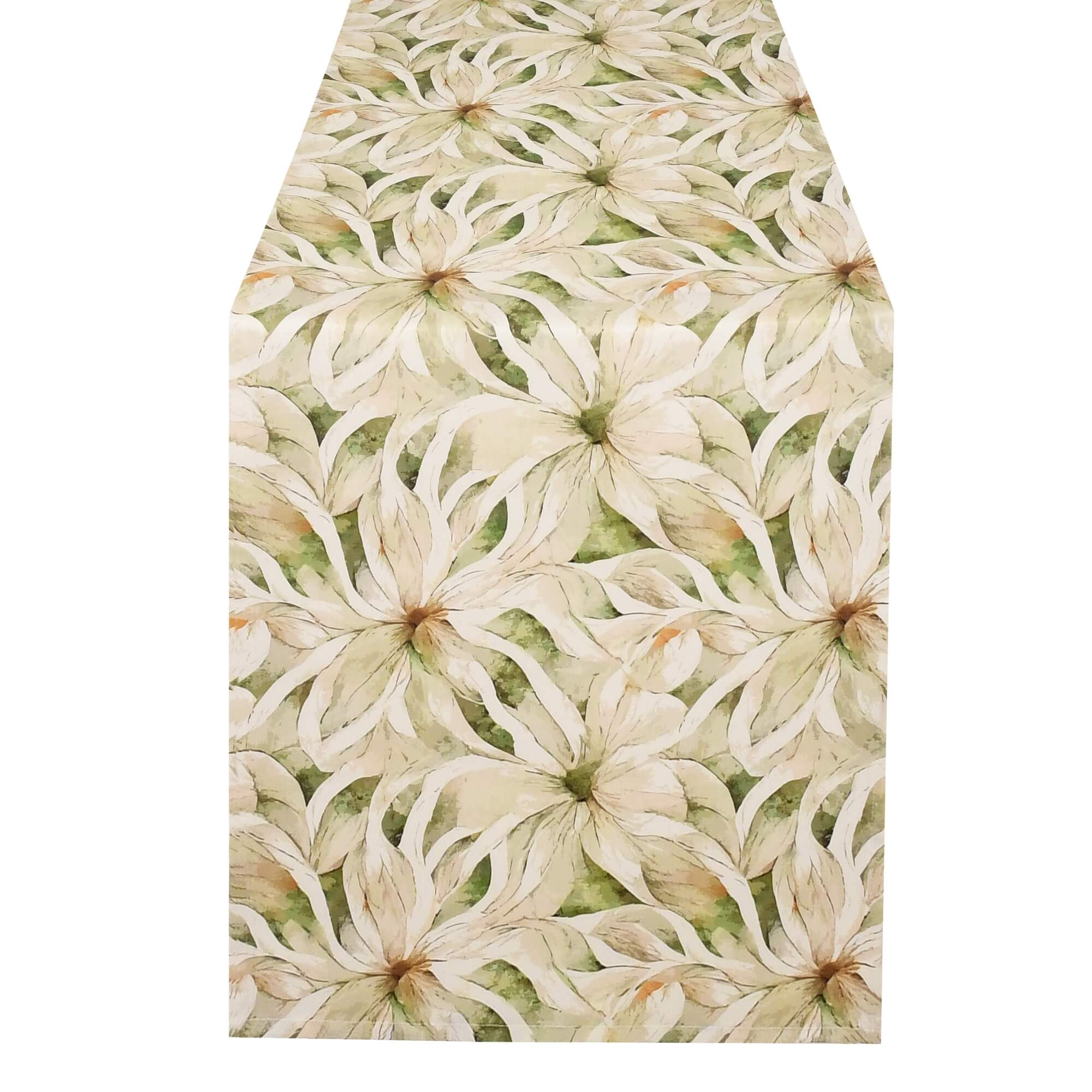 Moderno® Tischläufer abwaschbar mit Fleckschutz – Großes Blütenmuster in Creme & Grün