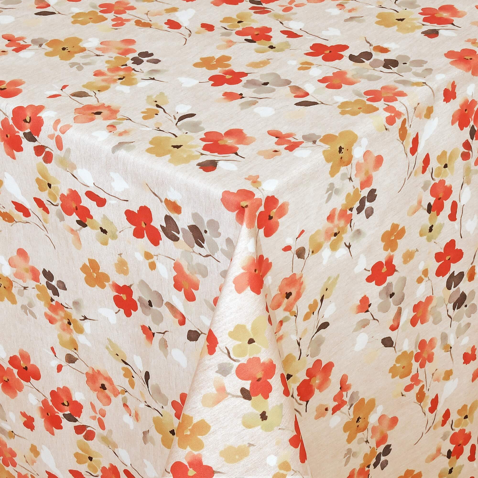 Moderno® Abwaschbare Tischdecke mit Fleckschutz – Blumenmuster in Orange, Rot & Beige