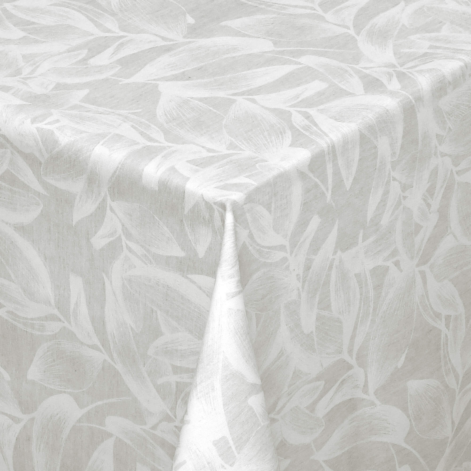 Abwaschbare Tischdecke mit Fleckschutz - Leinenoptik, Exotische Blätter in Grau