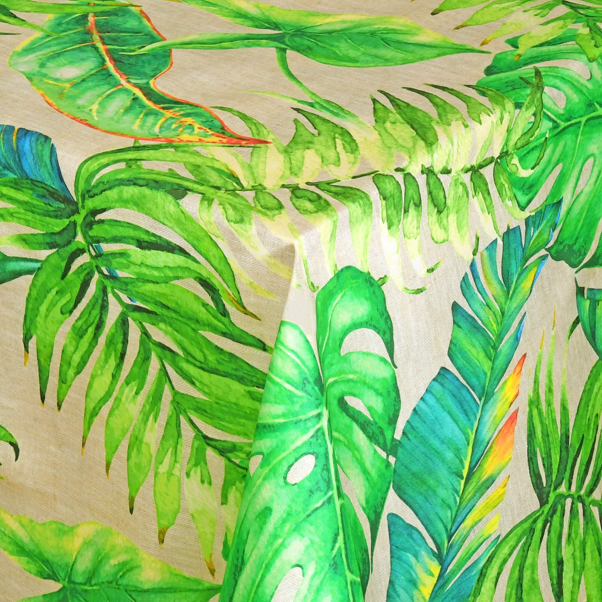 Moderno® Abwaschbare Tischdecke mit Fleckschutz - Leinenoptik, Tropische Blätter in Grün Moderno® Abwaschbare Tischdecke mit Fleckschutz - Leinenoptik, Tropische Blätter in Grün