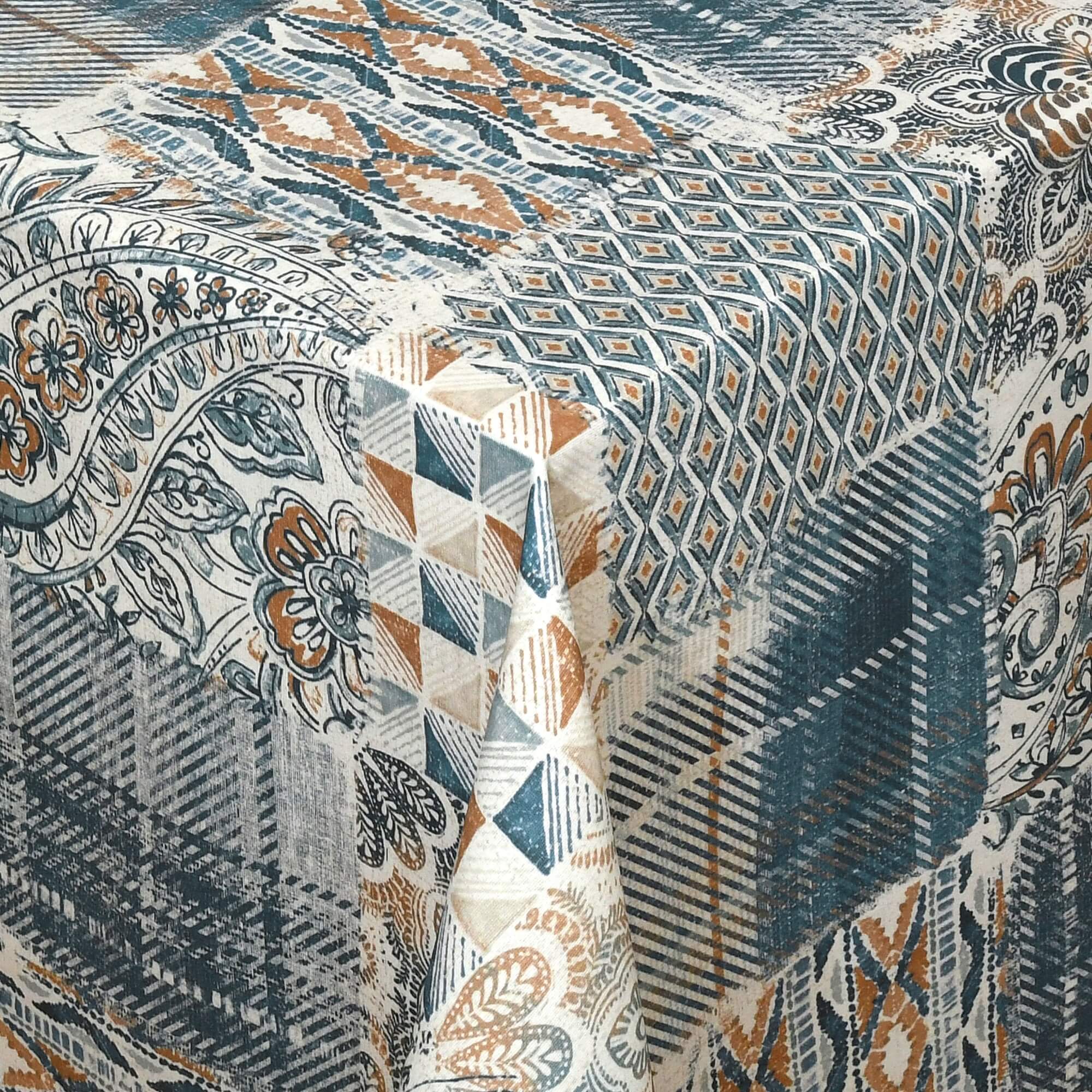 Moderno® Abwaschbare Tischdecke mit Fleckschutz - Leinenoptik, Orientalische Quadrate in Blau, Braun-Beige Moderno® Abwaschbare Tischdecke mit Fleckschutz - Leinenoptik, Orientalische Quadrate in Blau, Braun-Beige