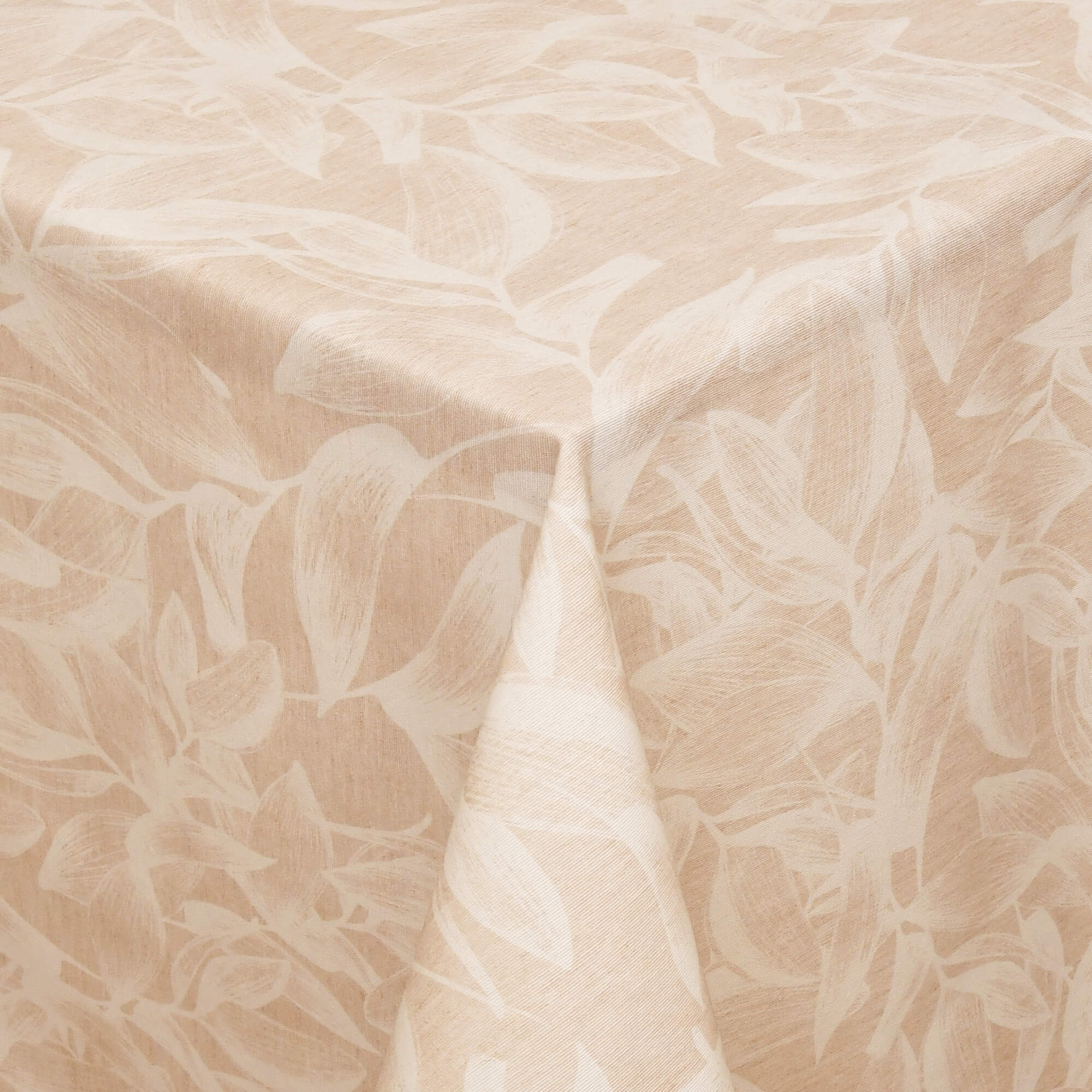 Abwaschbare Tischdecke mit Fleckschutz - Leinenoptik, Exotische Blätter in Beige