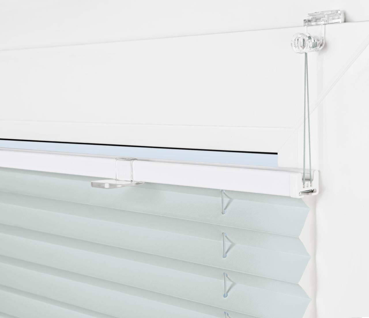 Plissee Rollo ohne Bohren Sonnenschutz Jalousie in Hell-Grau Plissee Rollo ohne Bohren Sonnenschutz Jalousie in Hell-Grau