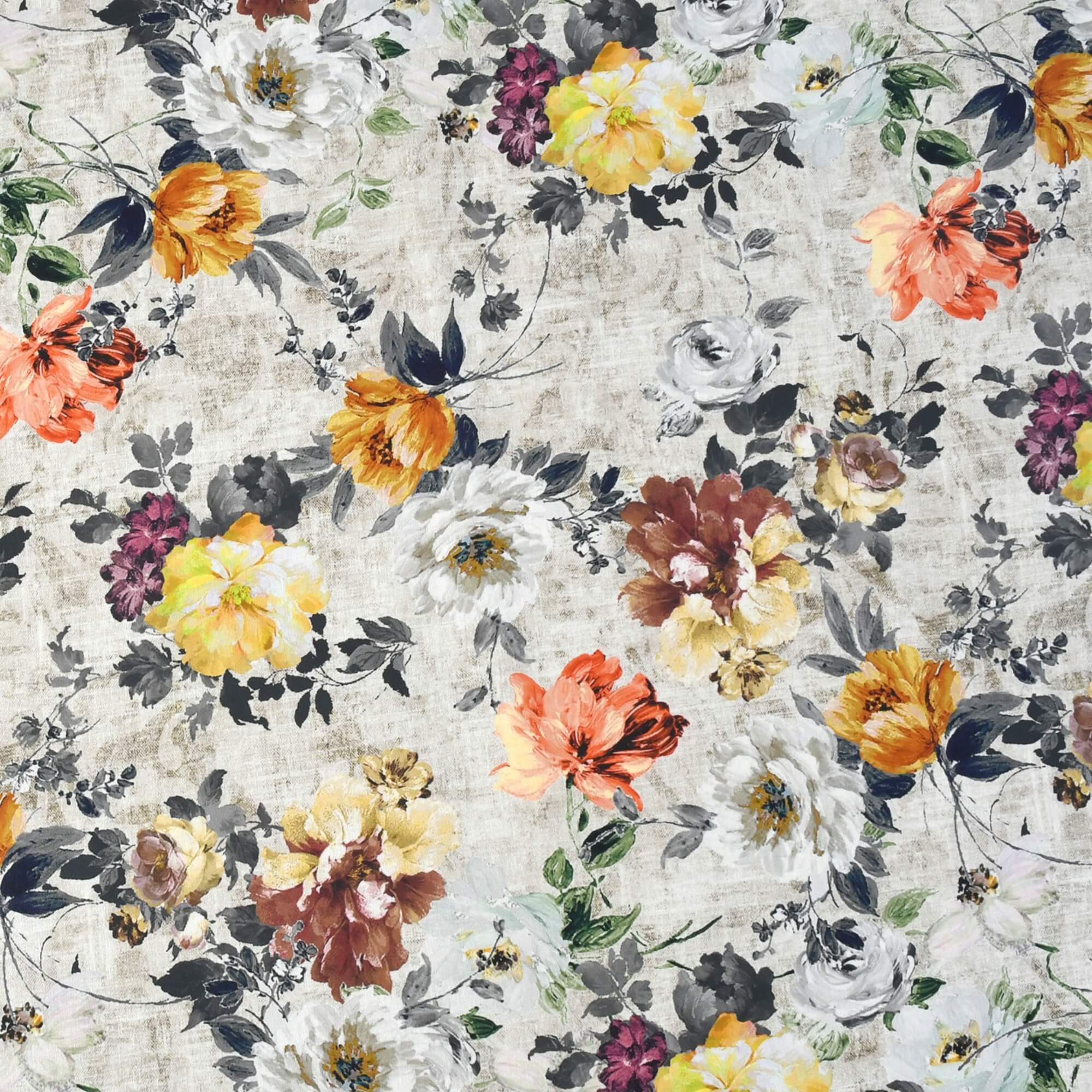 Tischdecke Adria Blumen mit Fleckschutz - Leinenoptik, Beige mit roten, braunen und gelben Blumen