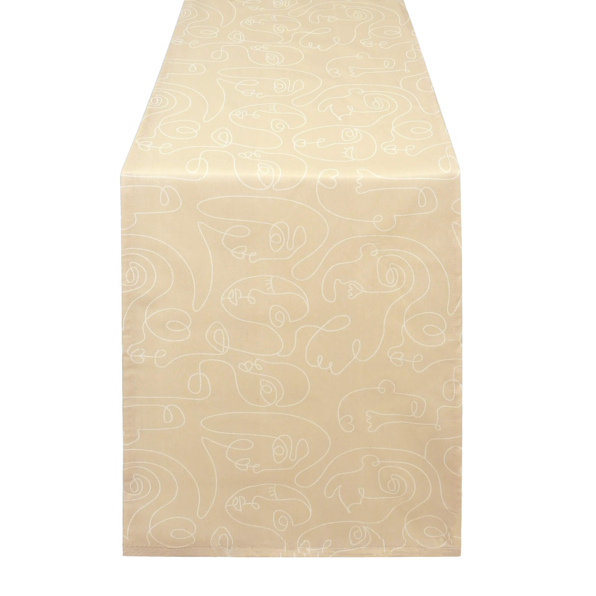 Tischläufer modern mit Fleckschutz – Leinenoptik, Abstrakte Gesichter in Beige