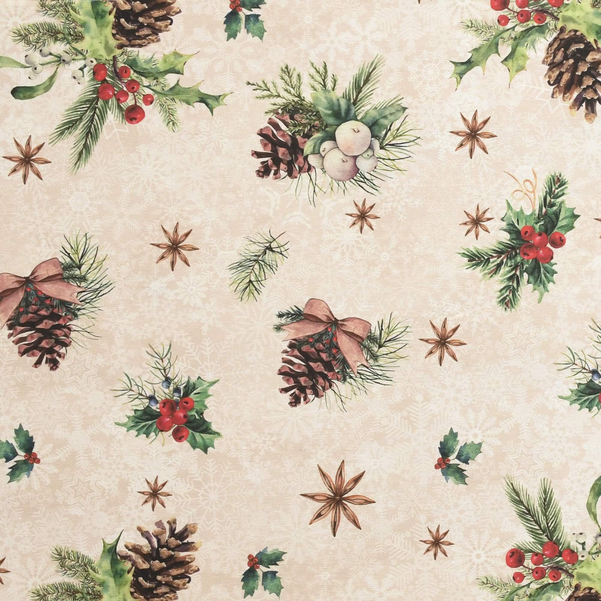 Moderno® Tischdecke Weihnachten Weihnachtstischdecke Schneeflocken und Tannenzapfen Motiv Beige mit Fleckschutz