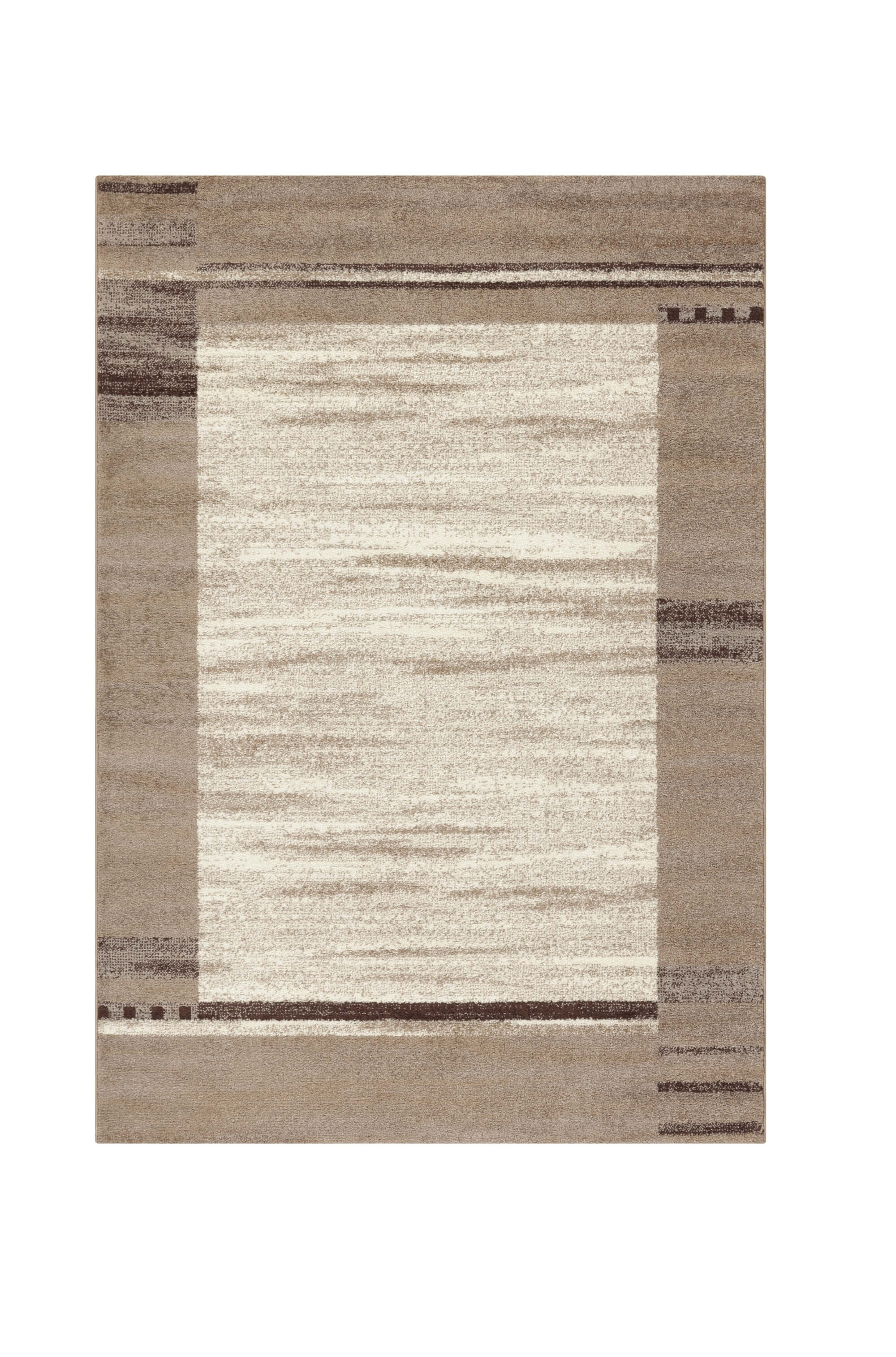 Teppich Cleo – Beige mit Klassisches Bordürenmuster – Kurzflor – pflegeleicht & modern