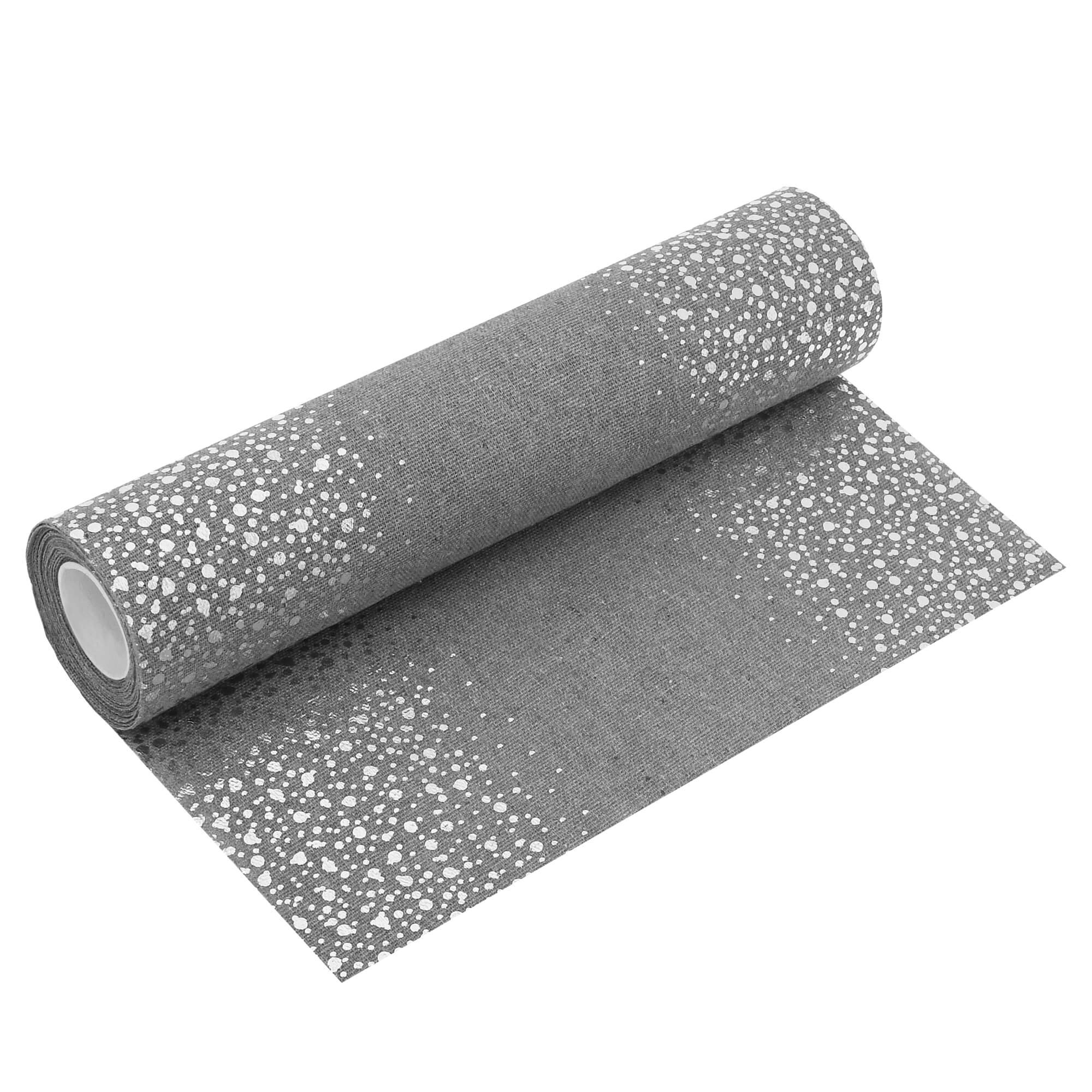 Moderno® Tischläufer Leinenoptik Grau 5 m – Tupfen in Silber, 28 cm Breite, Festliche Tischdeko für Weihnachten & Events