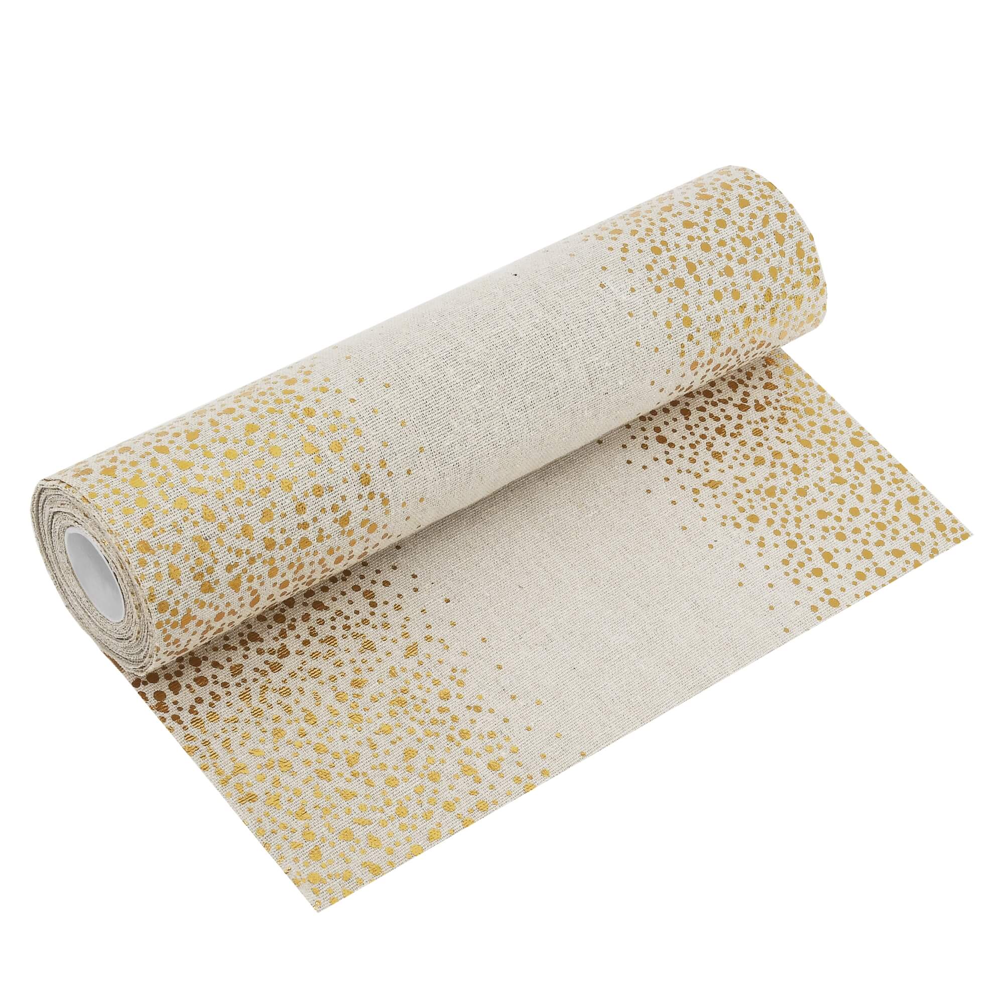 Moderno® Tischläufer Leinenoptik Beige 5 m – Tupfen in Gold, 28 cm Breite, Festliche Tischdeko für Weihnachten & Events