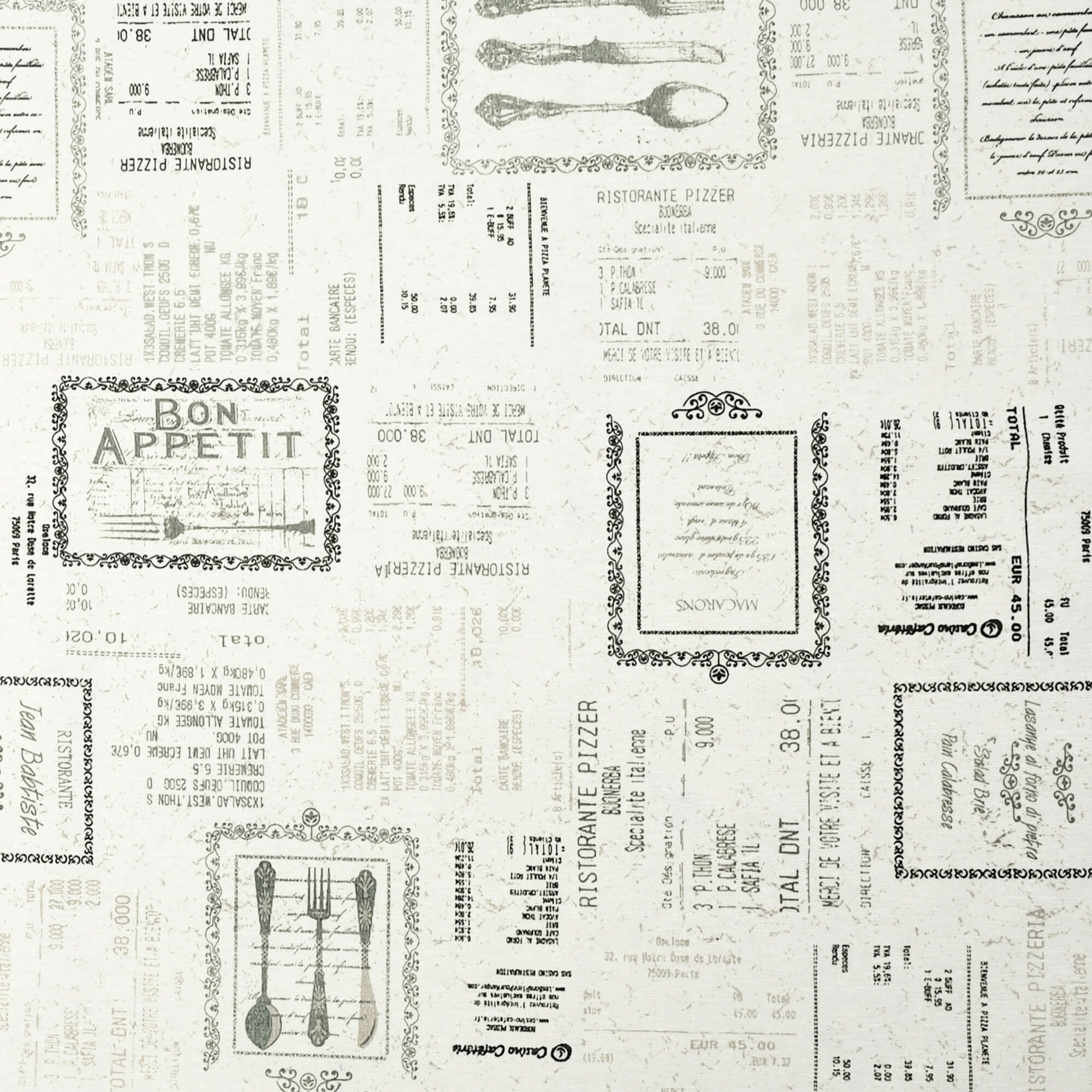 Moderno® Abwaschbare Tischdecke Ristorante mit Fleckschutz - Leinenoptik, Weiß mit italienischen Motiven