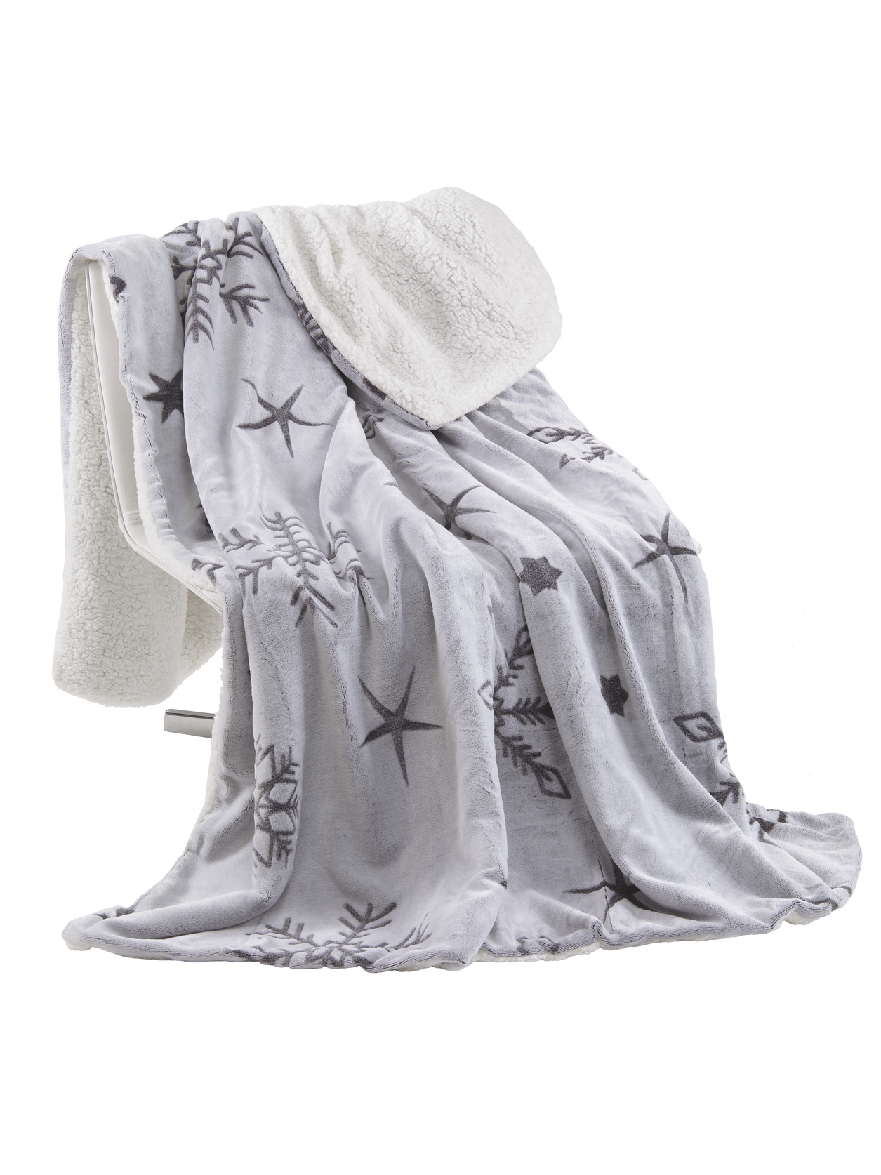 Kuscheldecke Cashmere/Sherpa Decke Snowflake 150x200 cm in Grau