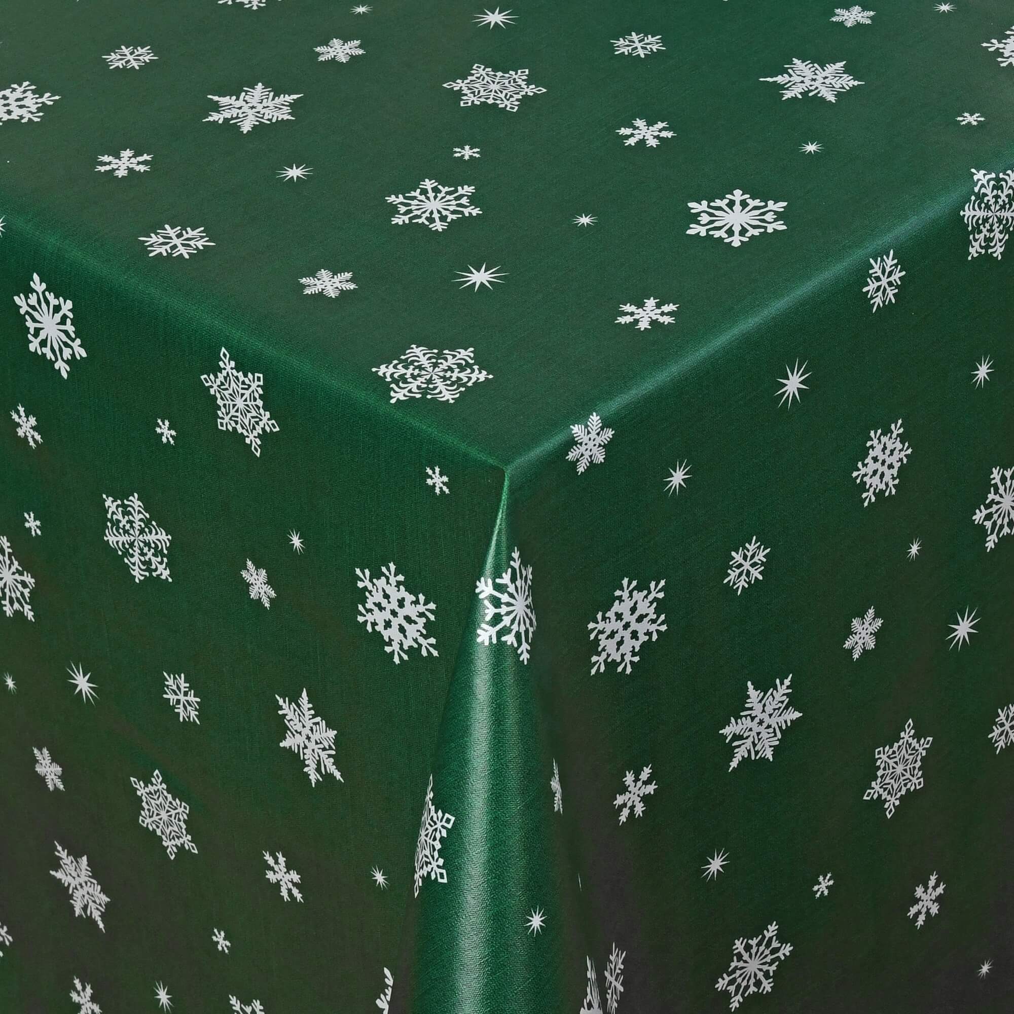 Moderno® Tischdecke Abwaschbar Wachstuch Weihnachten Advent Dunkel-Grün Schneeflocken Wunschmaß