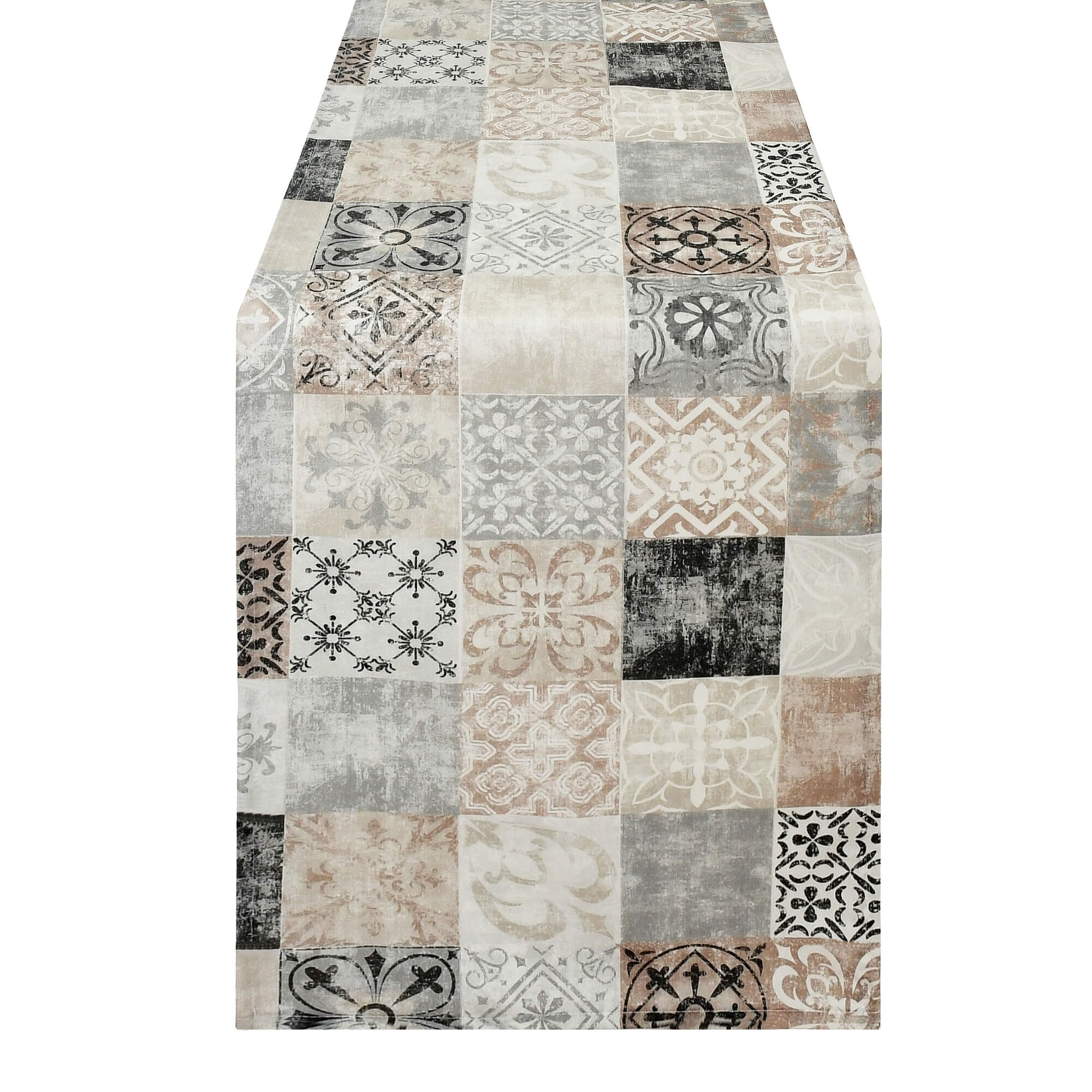 Tischläufer modern mit Fleckschutz – Leinenoptik, Orientalisches Muster Weiss-Beige Tischläufer modern mit Fleckschutz – Leinenoptik, Orientalisches Muster Weiss-Beige
