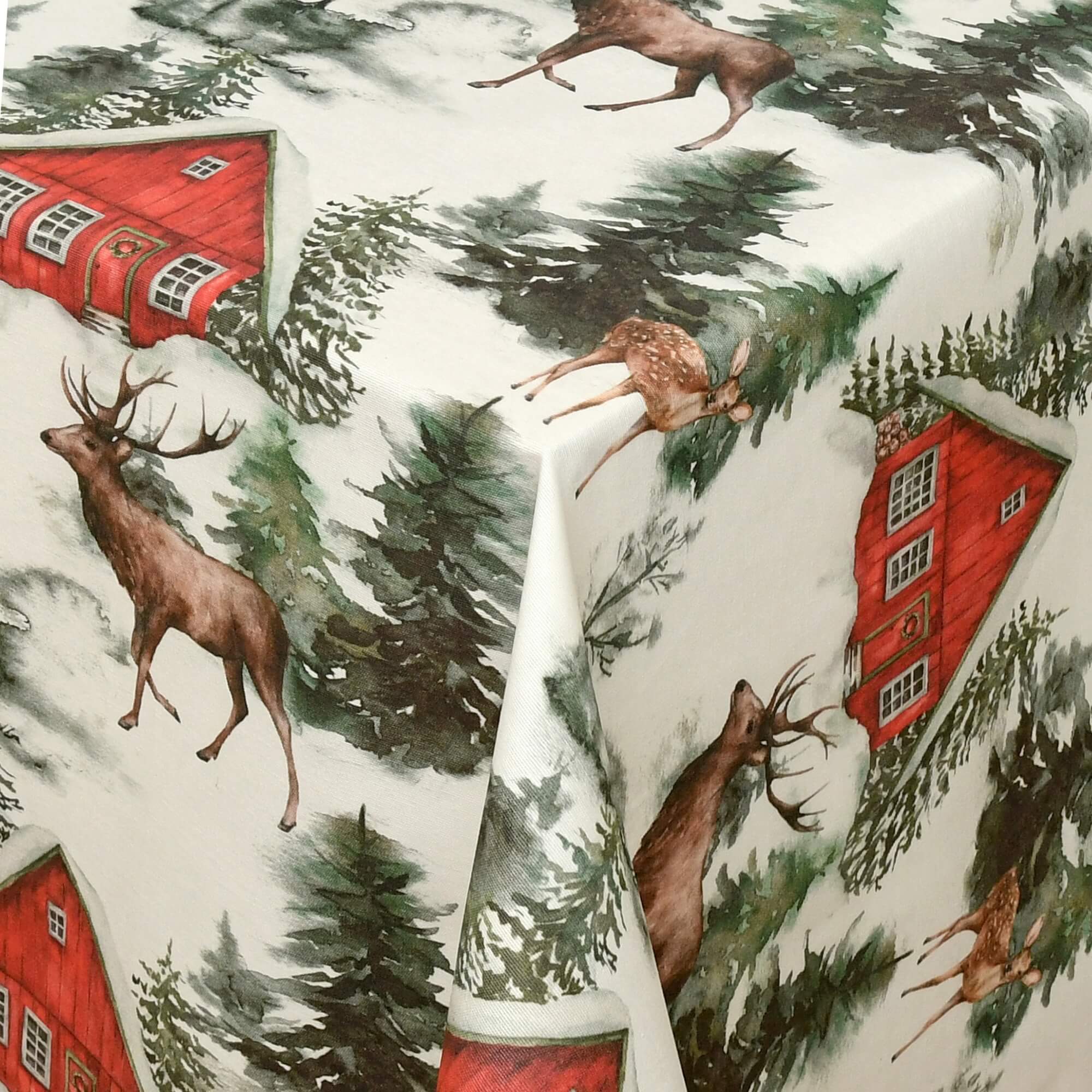 Moderno® Tischdecke Weihnachten Weihnachtstischdecke Schneelandschaft mit Rehen Creme-Weiss mit Felckschutz