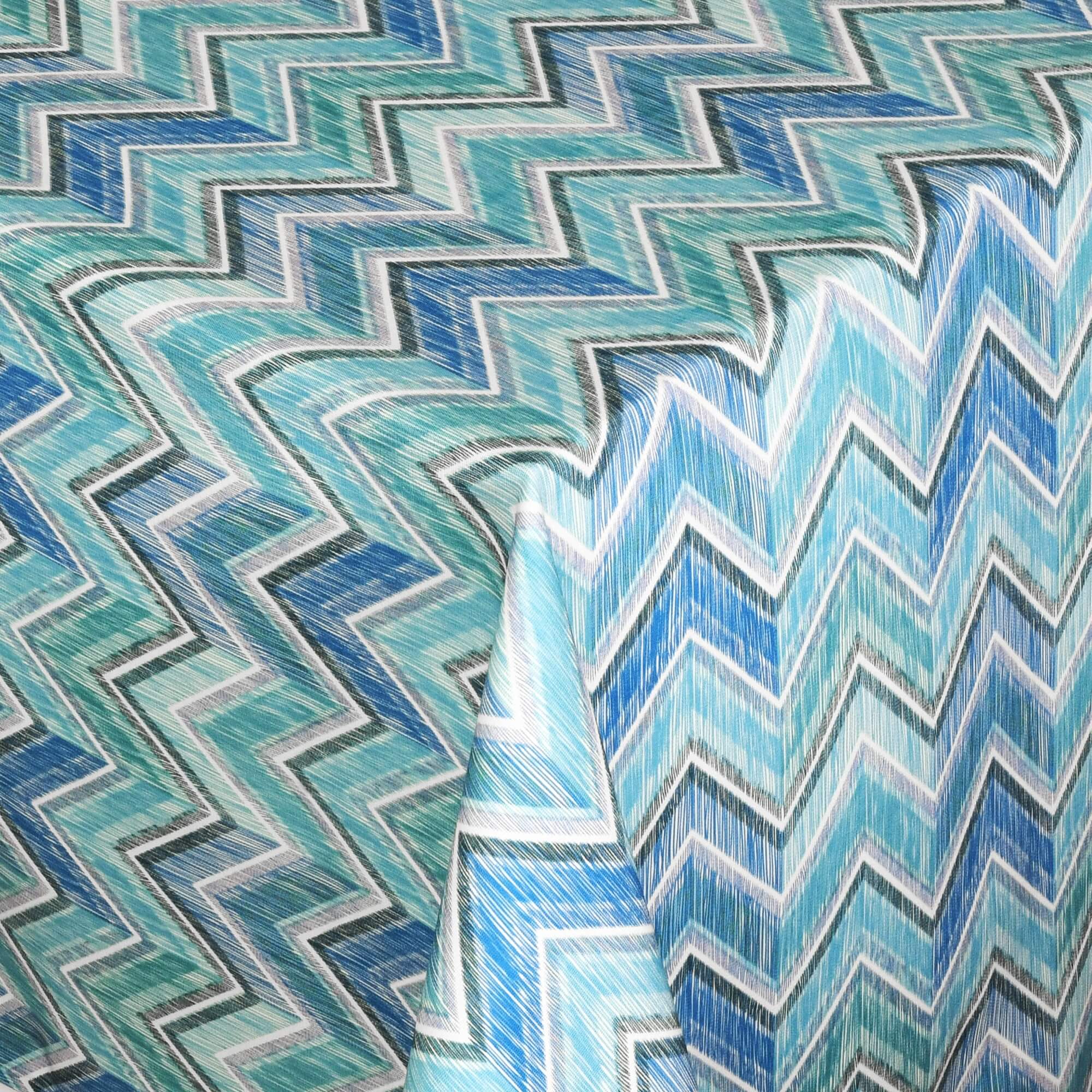 Tischdecke Outdoor abwaschbar Gartentischdecke mit Zickzackmuster in Blau Fleckschutz