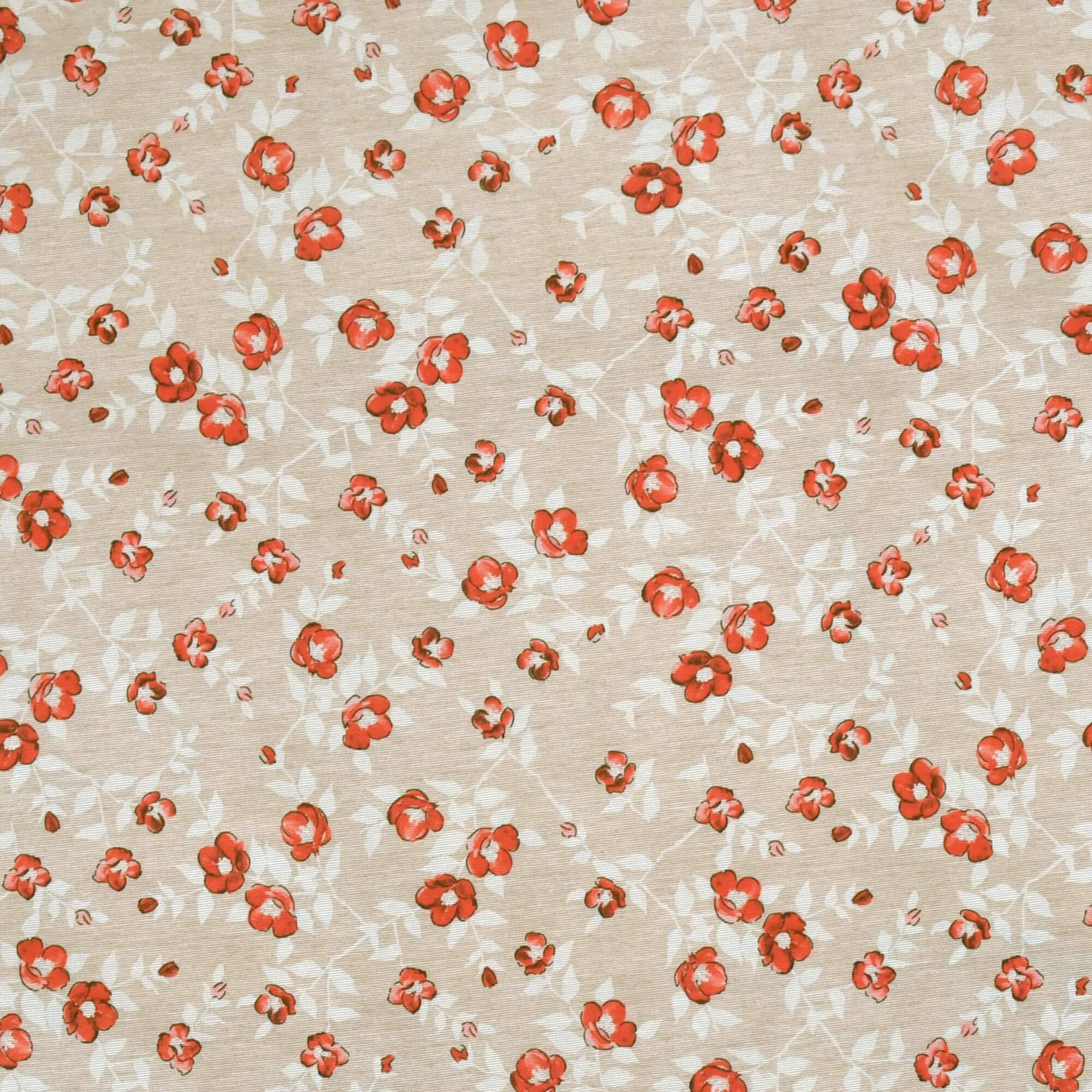 Moderno® Abwaschbare Tischdecke mit Fleckschutz – Zartes Blümchenmuster in Rot auf beigem Hintergrund