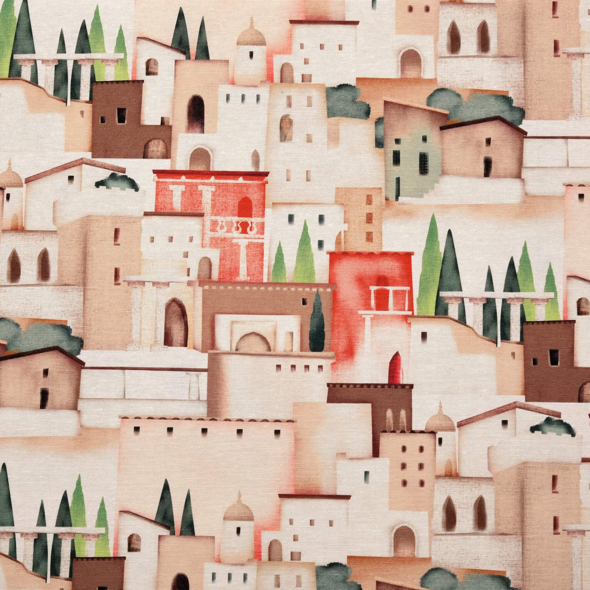 Moderno® Abwaschbare Tischdecke mit Fleckschutz - Leinenoptik, Mediterrane Gebäude in Beige-Grün Moderno® Abwaschbare Tischdecke mit Fleckschutz - Leinenoptik, Mediterrane Gebäude in Beige-Grün