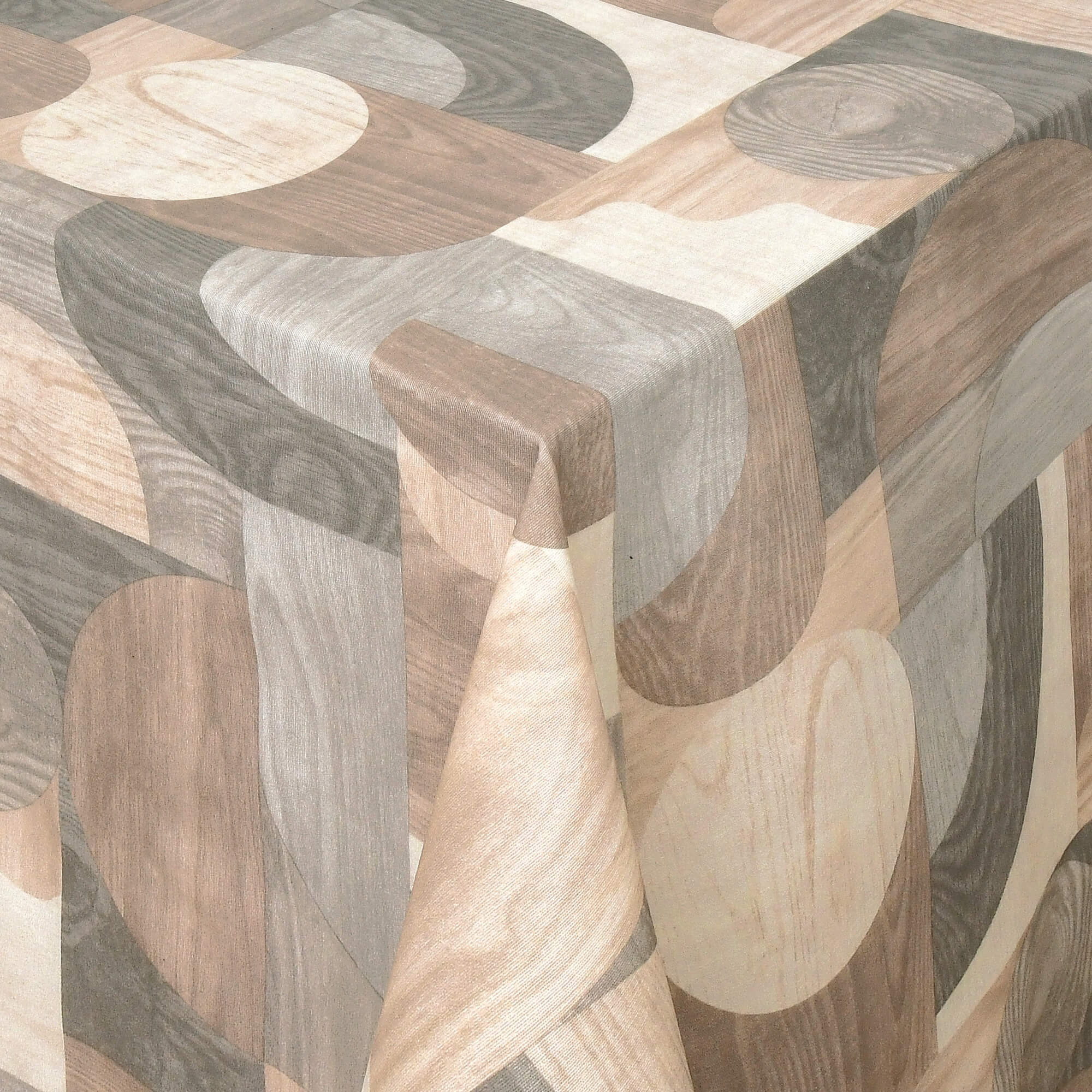 Moderno® Abwaschbare Tischdecke mit Fleckschutz – Holzoptik mit geometrischem Muster in Natur- und Beigetönen