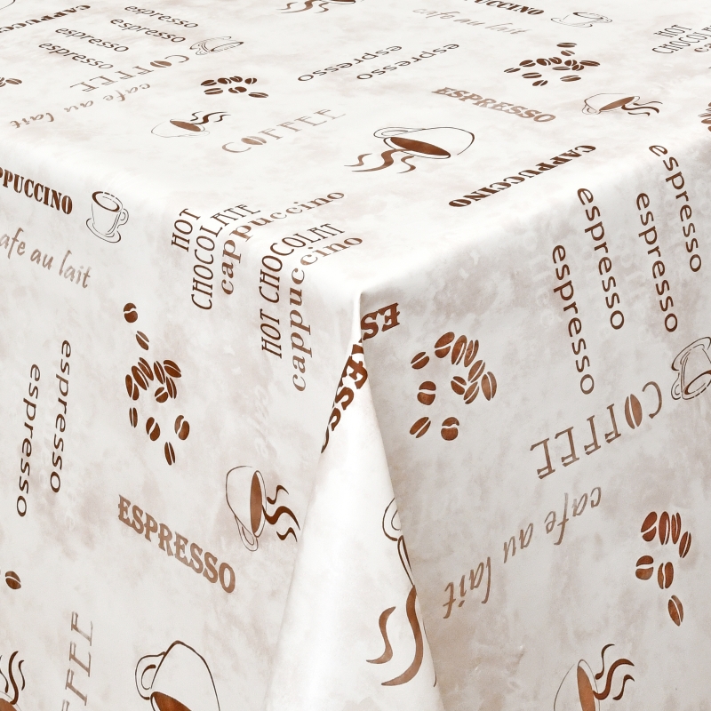 Tischdecke Abwaschbar Wachstuch Kaffee-Motiv Beige im Wunschmaß Tischdecke Abwaschbar Wachstuch Kaffee-Motiv Beige im Wunschmaß