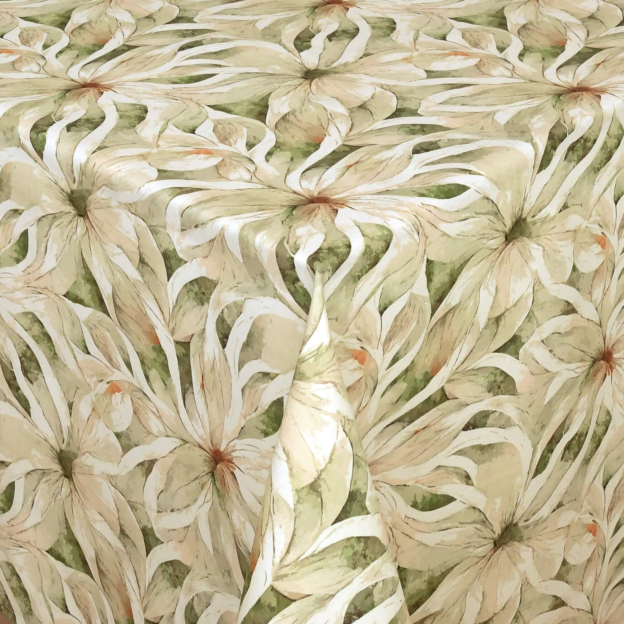 Moderno® Abwaschbare Tischdecke mit Fleckschutz – Großblumendesign in Olivgrün, Beige & Creme