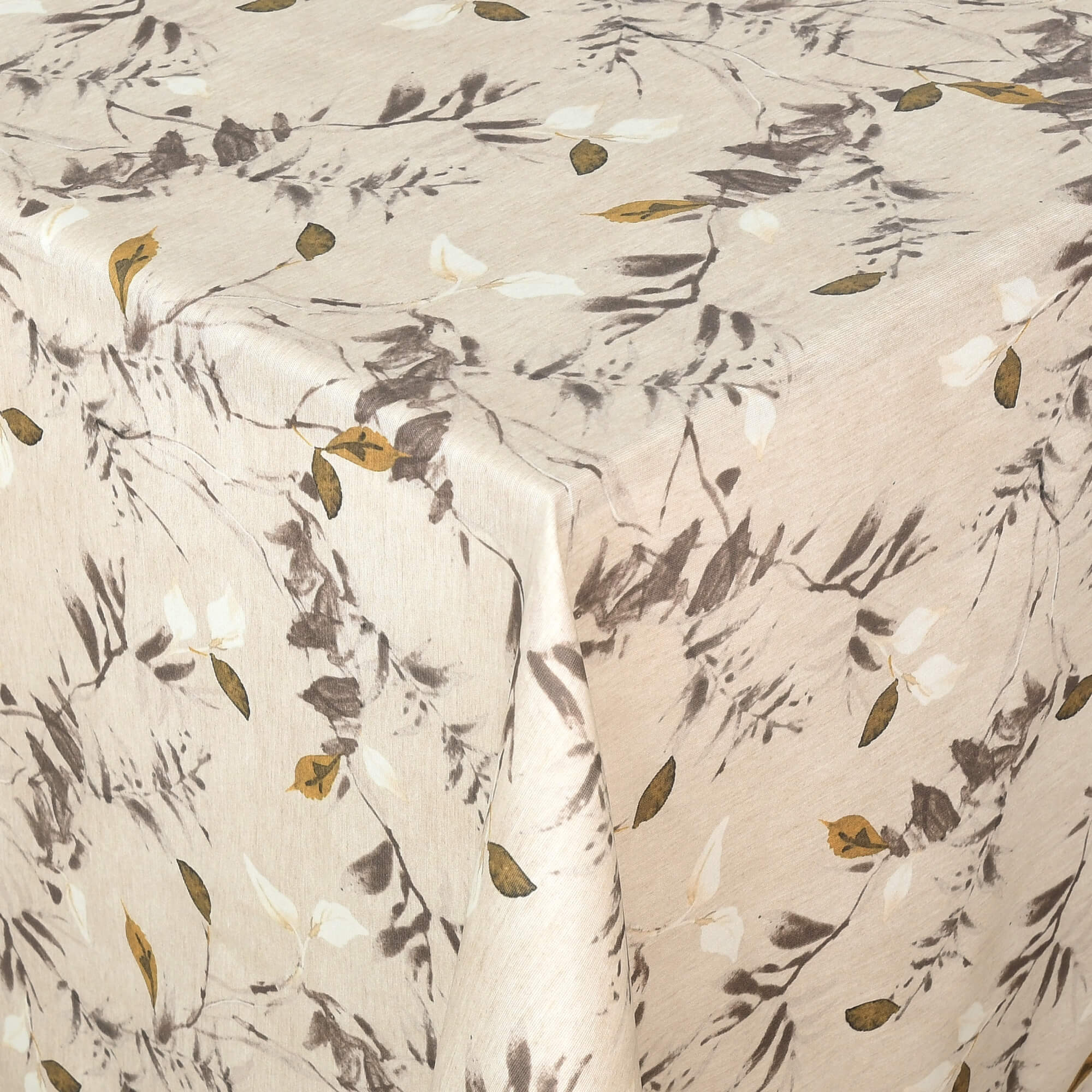 Moderno® Abwaschbare Tischdecke Herbstzweige mit Fleckschutz - Leinenoptik, Beige mit braunen Blättern