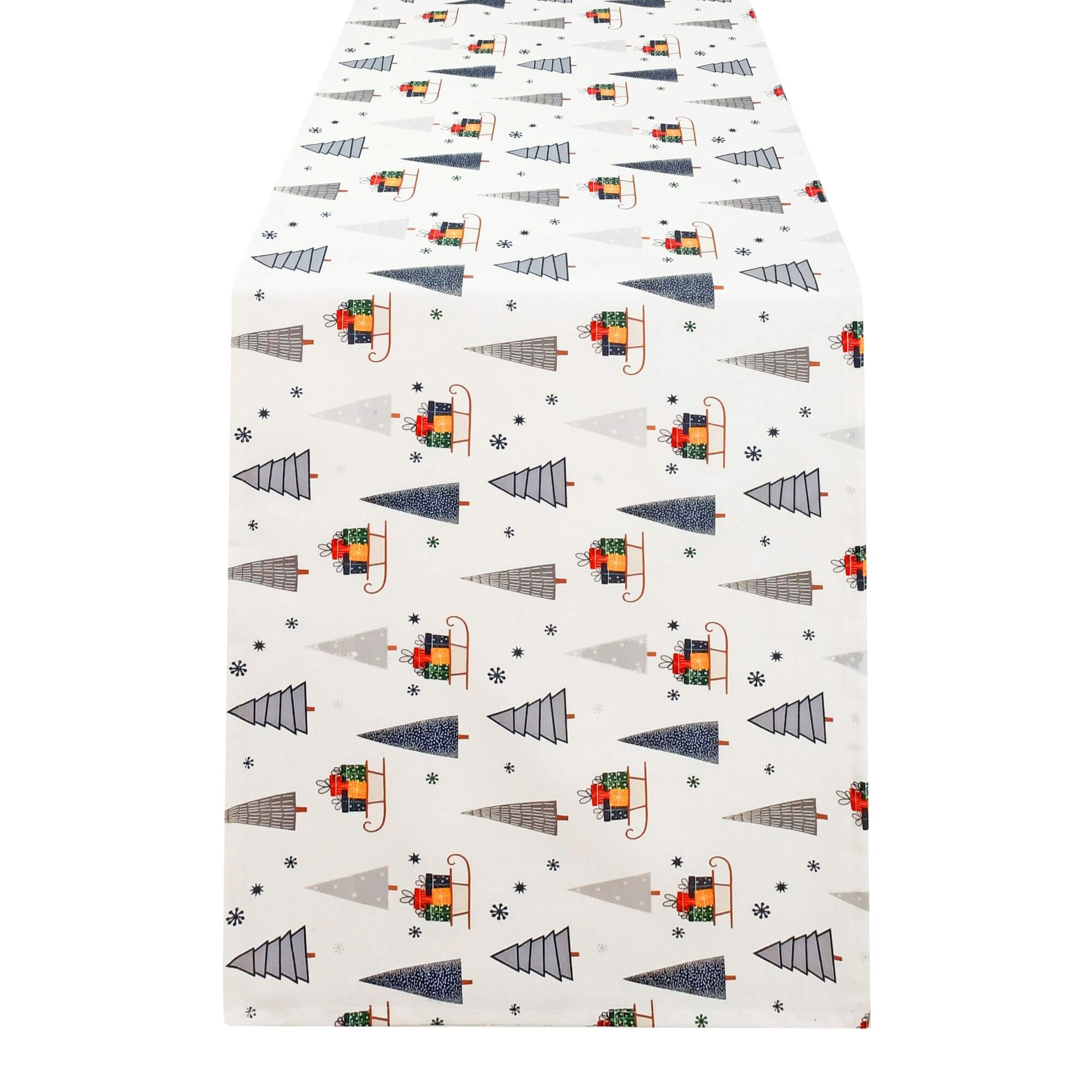 Moderno® Tischläufer Weihnachten mit Fleckschutz – Schlitten, Geschenke & Tannenbäume, modern & abwaschbar Moderno® Tischläufer Weihnachten mit Fleckschutz – Schlitten, Geschenke & Tannenbäume, modern & abwaschbar
