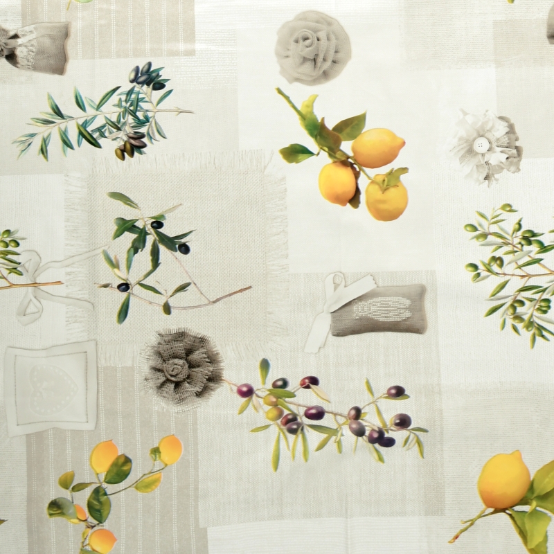 Tischdecke Abwaschbar Wachstuch mit Zitronen und Oliven im Wunschmaß