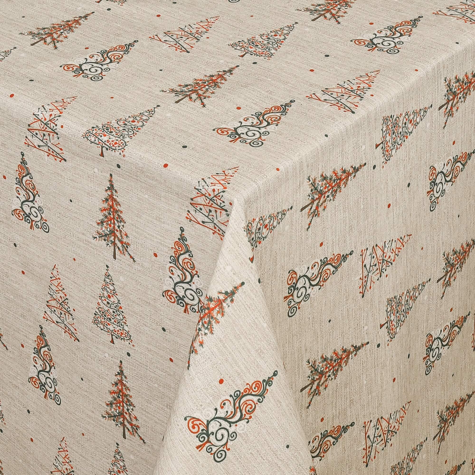 Moderno® Tischdecke Weihnachten Weihnachtstischdecke Tannenbäume Motiv Beige-Orange mit Fleckschutz