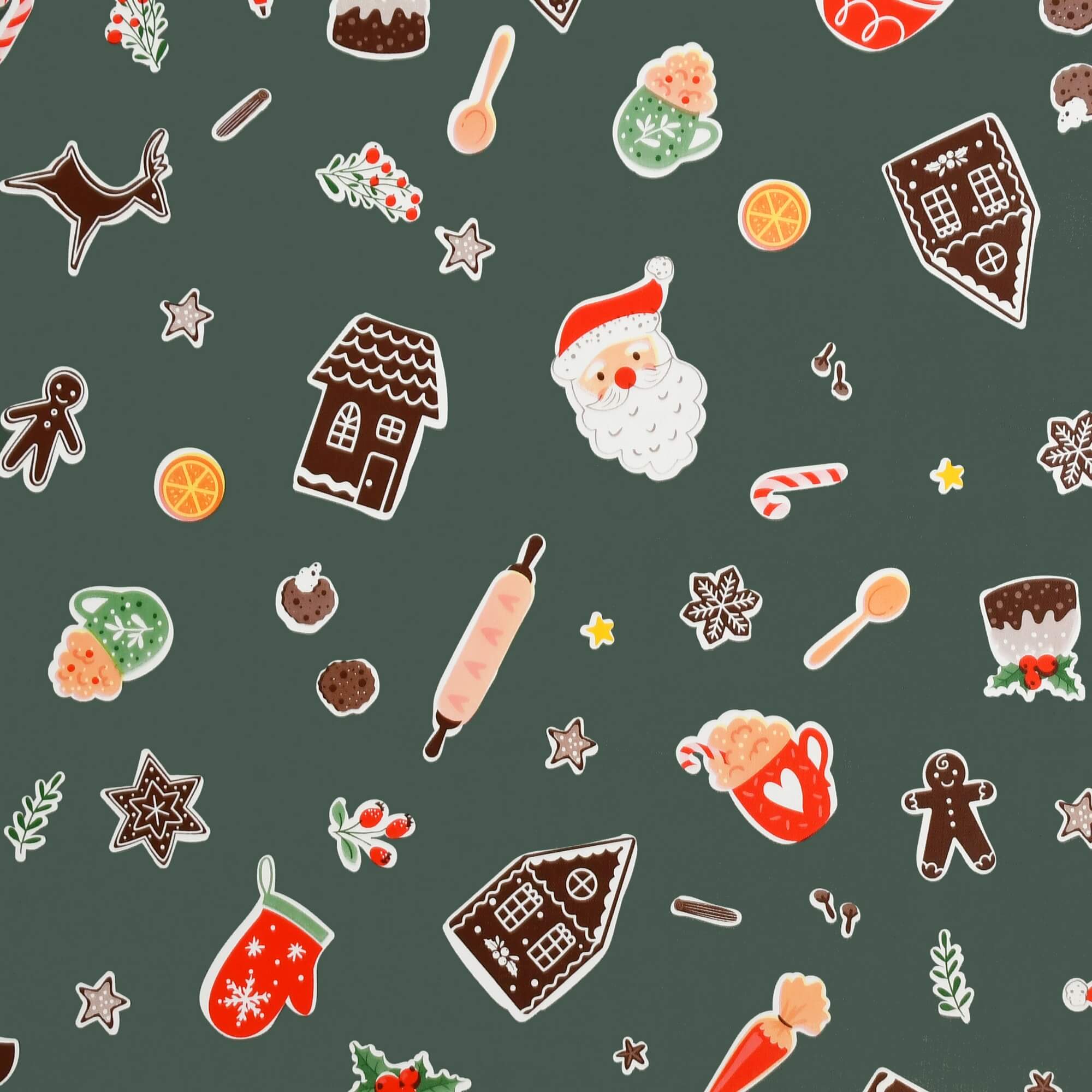 Moderno® Tischdecke Abwaschbar Wachstuch Weihnachten Advent Dunkelgrün Sterne Schneemann Wunschmaß