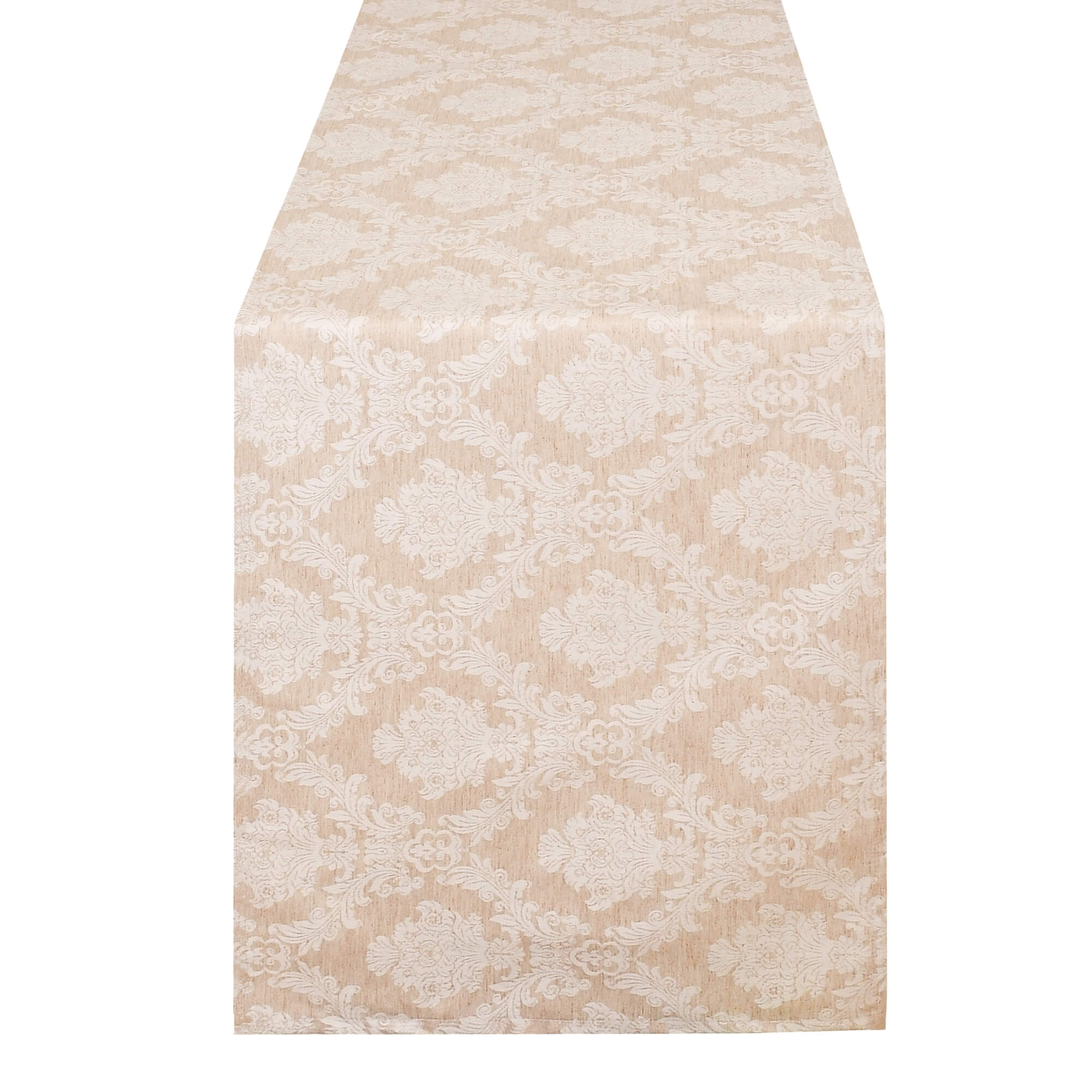 Moderno® Tischläufer Weihnachten Barock Beige-Weiß – Jacquard-Gewebe mit Fleckschutz, festlich & abwaschbar