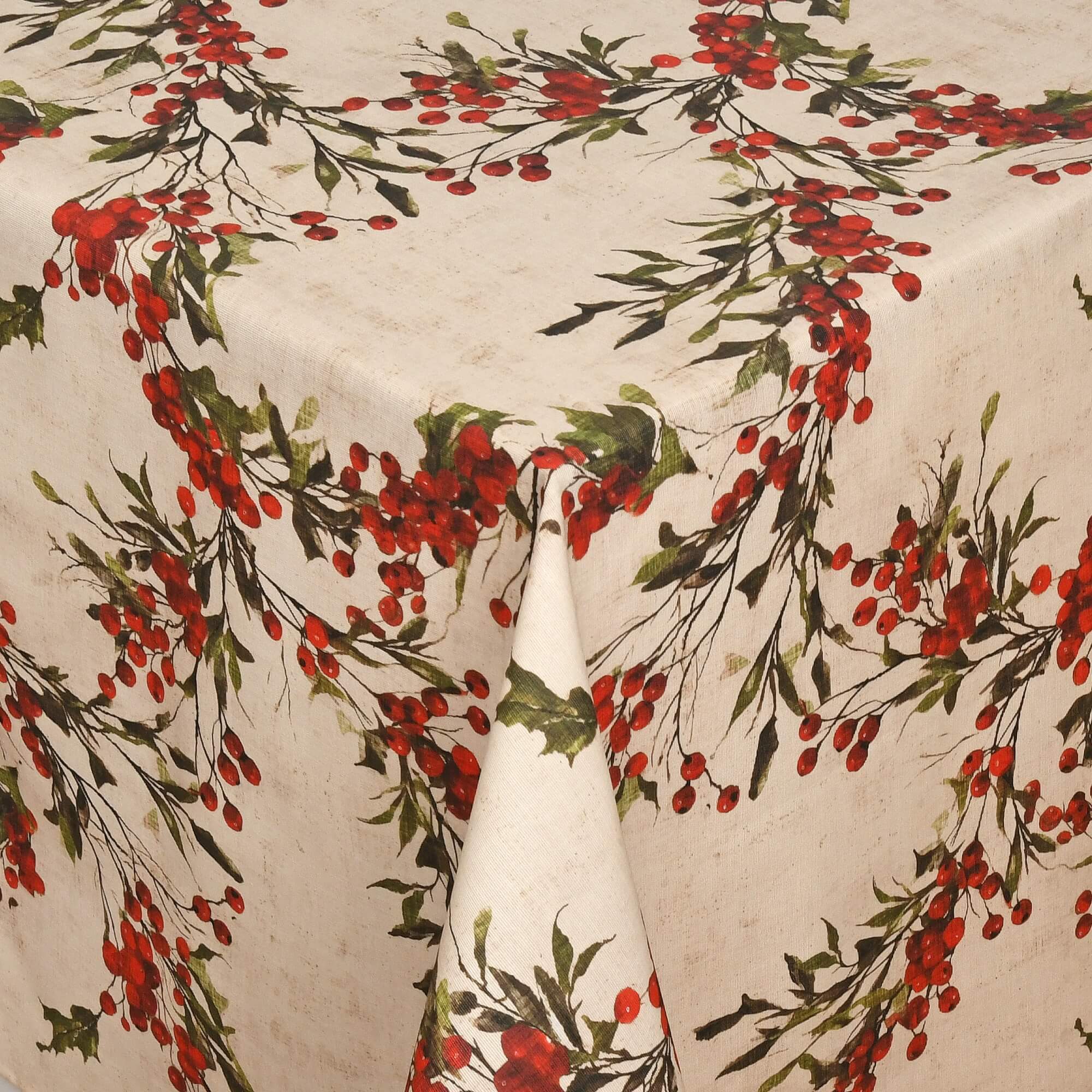 Moderno® Tischdecke Weihnachten Weihnachtstischdecke Beeren Motiv Beige mit Fleckschutz