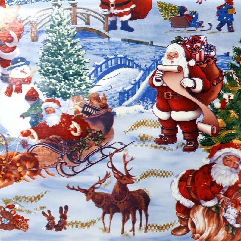 Moderno® Tischdecke Abwaschbar Wachstuch Weihnachtsdorf in Blau Wunschmaß