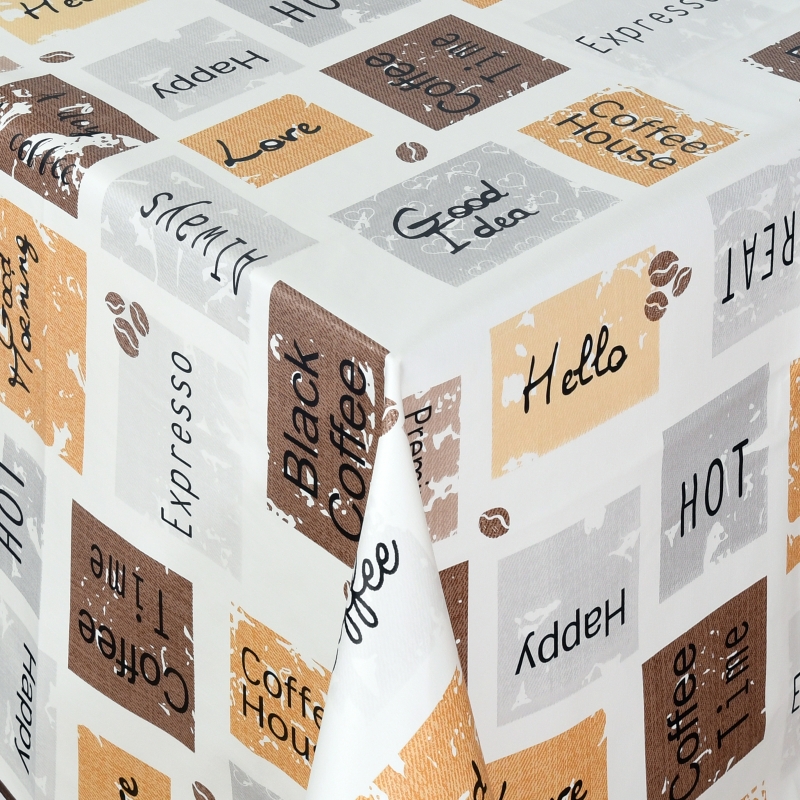 Tischdecke Abwaschbar Wachstuch Kaffee-Haus Motiv Weiss im Wunschmaß