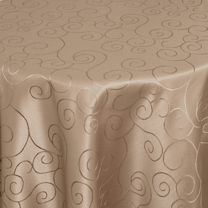 Tischdecken Damast Oval mit Saum Ornamente Hell-Braun Tischdecken Damast Oval mit Saum Ornamente Hell-Braun