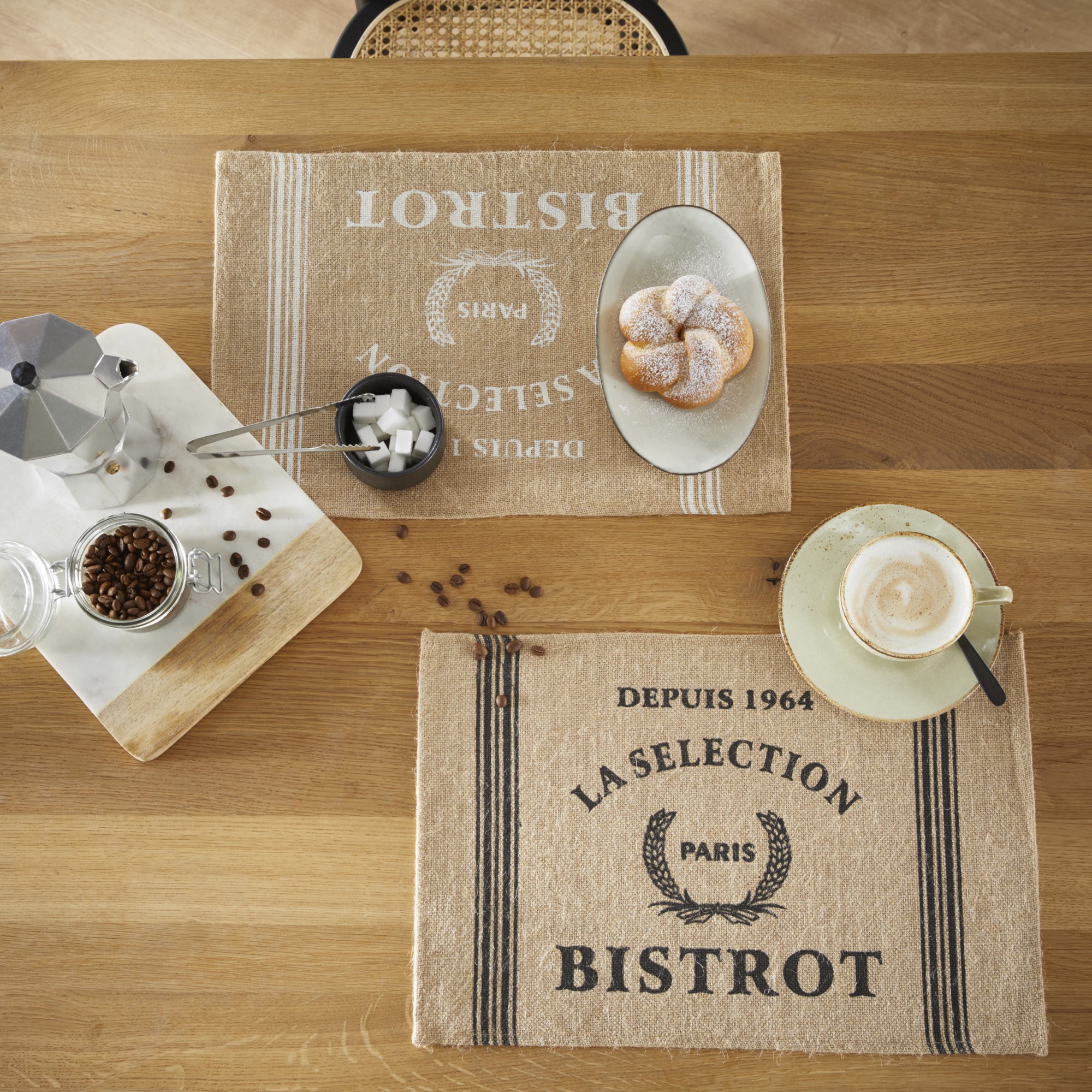 Tischsets in Jute-Optik 6er-Set Platzsets 30x45 cm Pariser Bistro Schwarz Tischsets in Jute-Optik 6er-Set Platzsets 30x45 cm Pariser Bistro Schwarz