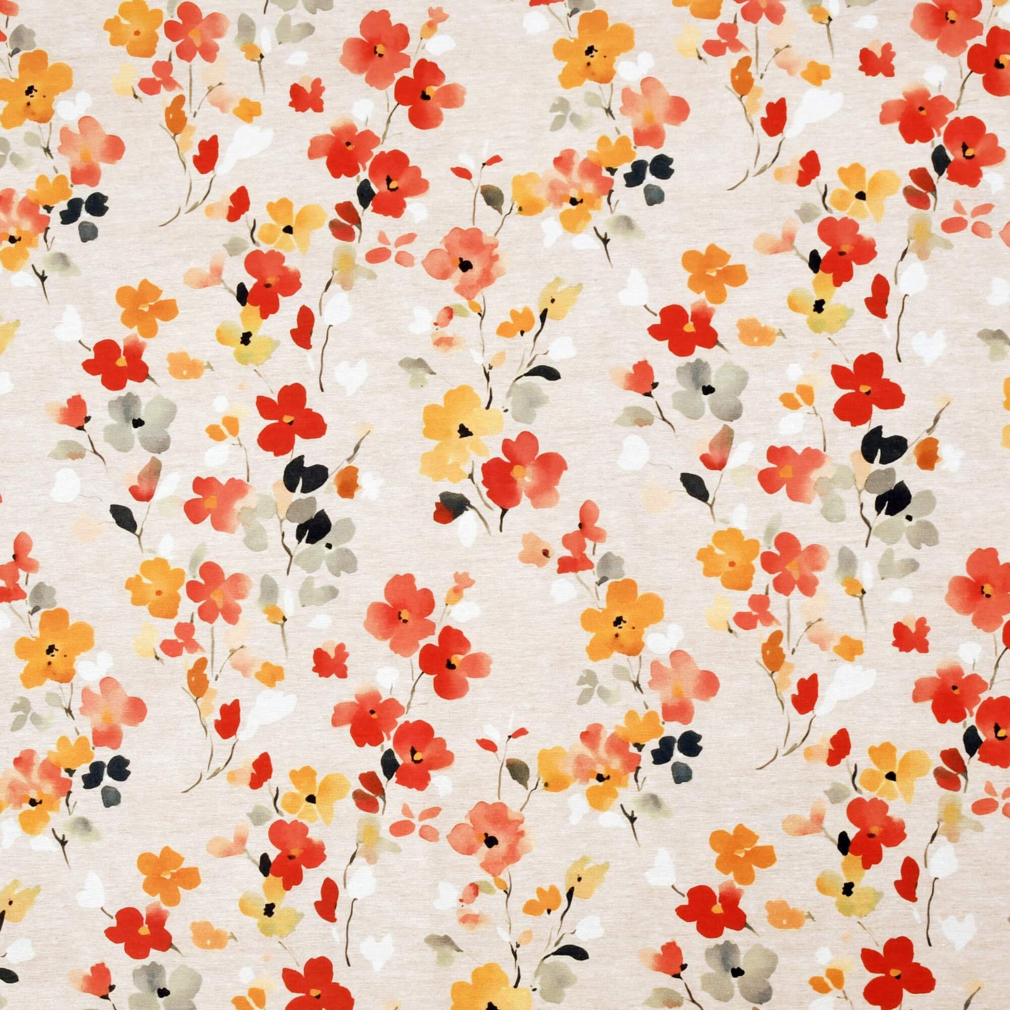 Moderno® Tischläufer abwaschbar mit Fleckschutz – Buntes Blumenmuster in Rot, Orange & Gelb auf hellem Grund