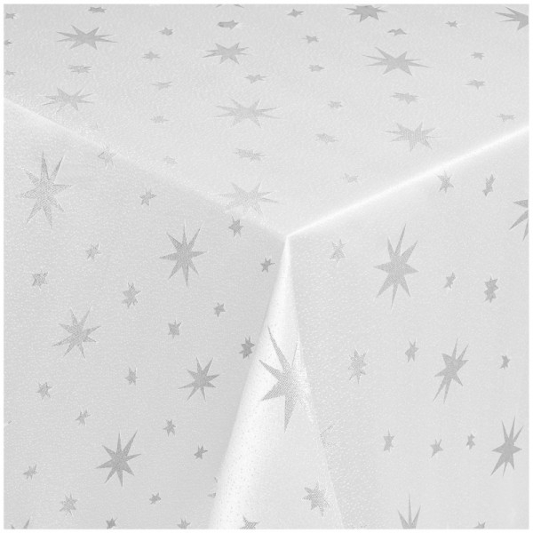 Tischdecken Lurex Sterne Weihnachtstischdecke Weiss-Silber
