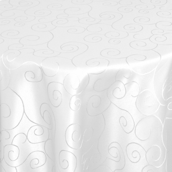 Tischdecken Damast Oval mit Saum Ornamente Weiss