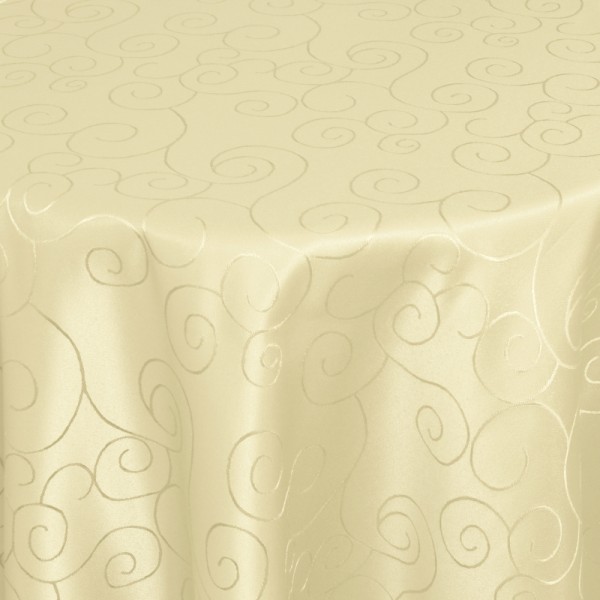Tischdecken Damast Oval mit Saum Ornamente Creme-Beige