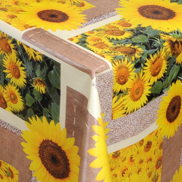Tischdecke Abwaschbar Wachstuch Sonnenblume Motiv Beige im Wunschmaß