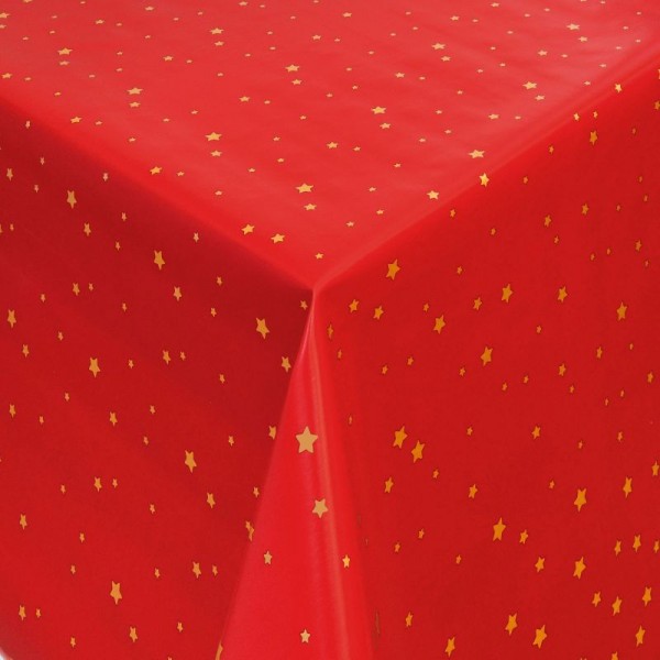 Tischdecke Abwaschbar Wachstuch Stilisierte Sterne Rot Gold im Wunschmaß