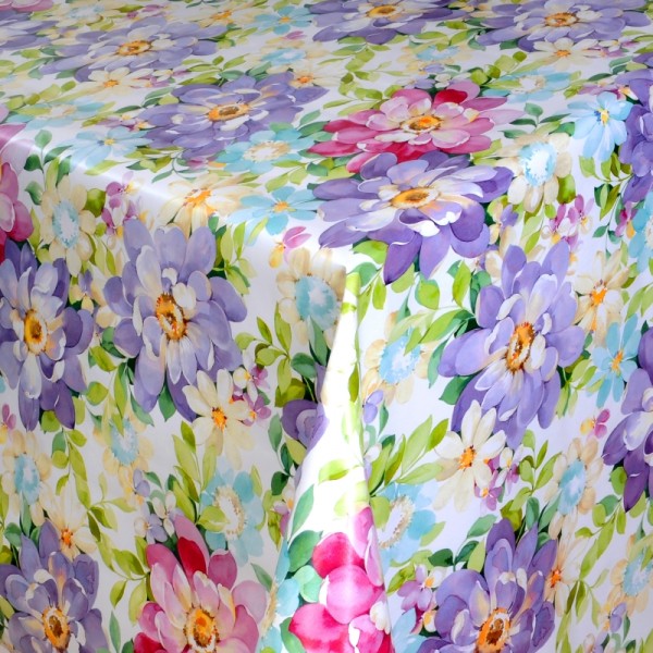 Tischdecke Abwaschbar Wachstuch mehrfarbige Blumen Lila im Wunschmaß