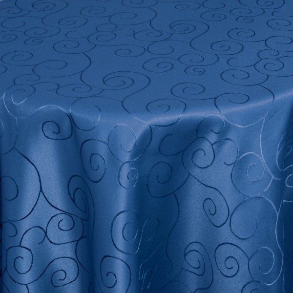 Tischdecken Damast Oval mit Saum Ornamente Dunkel-Blau