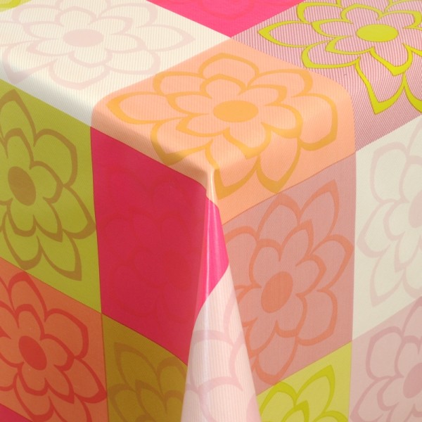 Tischdecke Abwaschbar Wachstuch Blumen Motiv Pink Grün im Wunschmaß