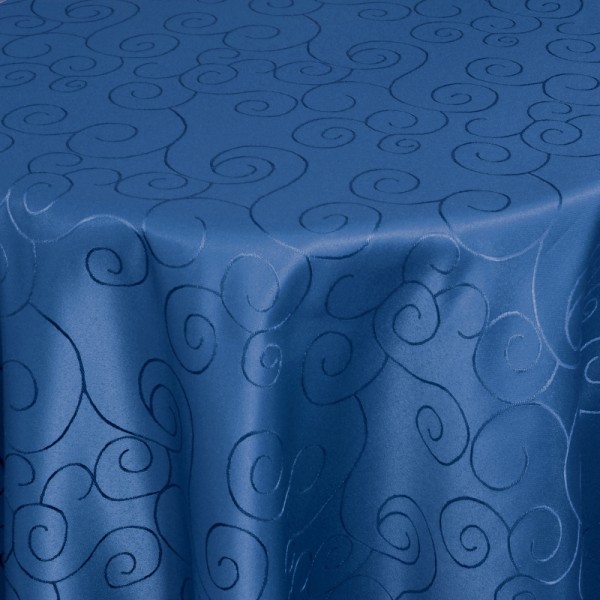 Tischdecken Damast Rund mit Saum Ornamente Dunkel-Blau