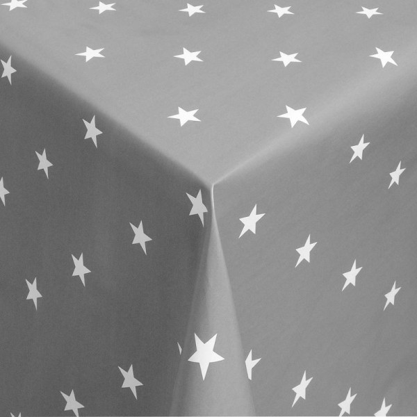 Tischdecke Abwaschbar Wachstuch Weihnachten mit Sternen Grau-Weiss